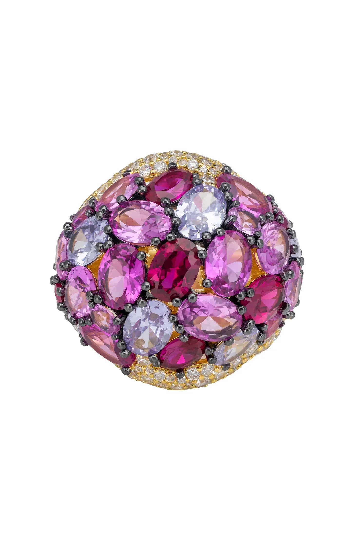 Multiple pink gemstone gold ring.