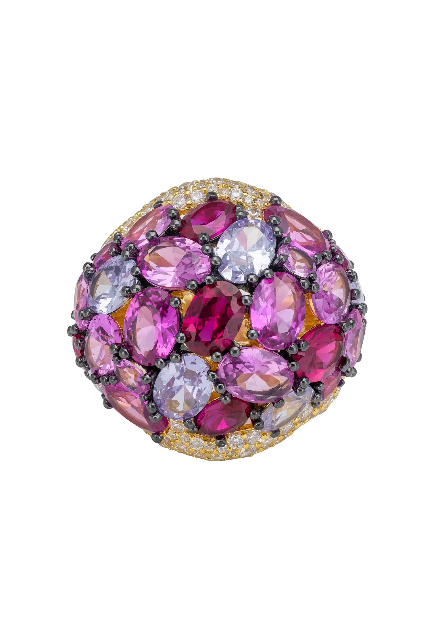 Multiple pink gemstone gold ring.