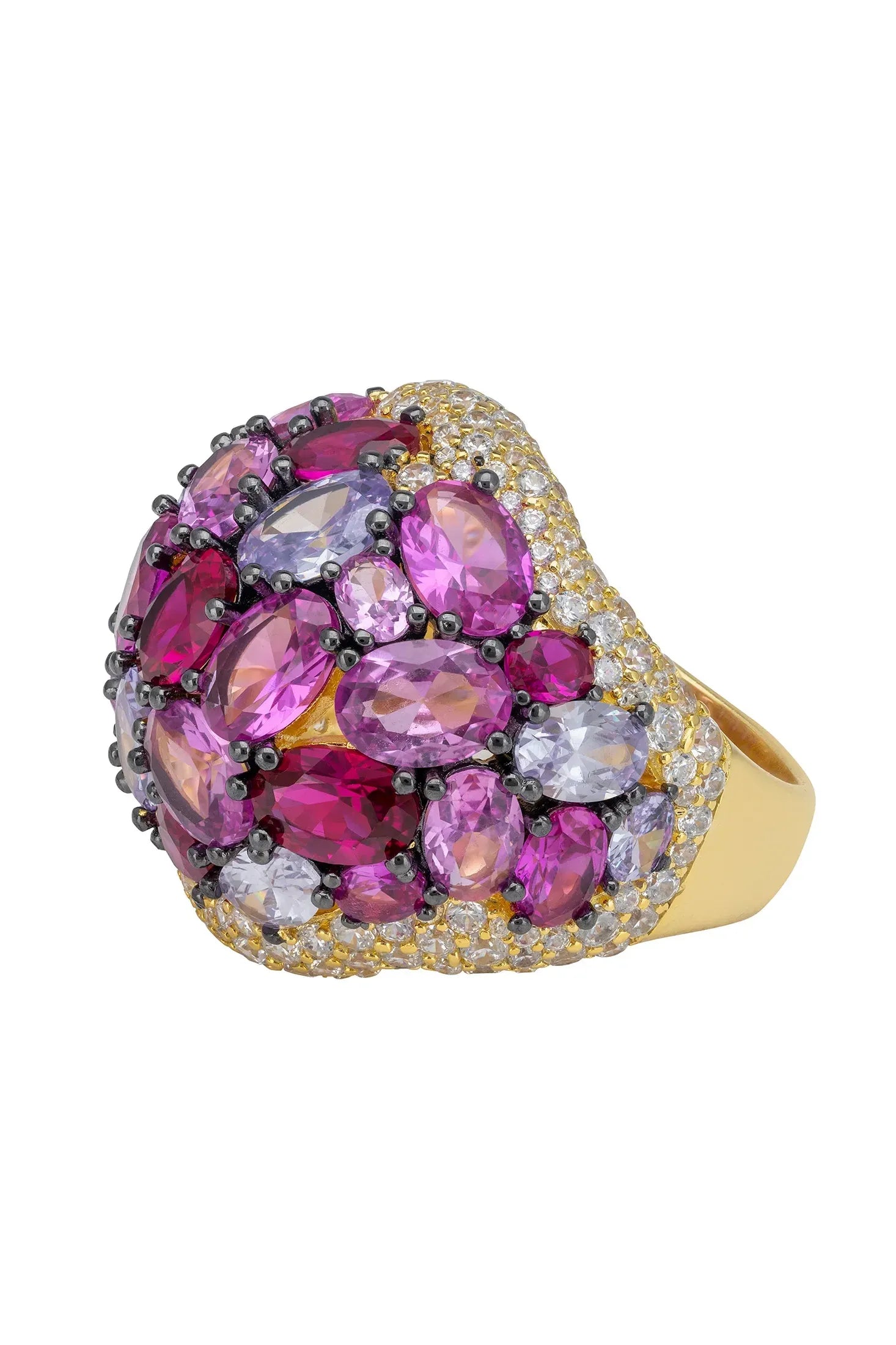 Multiple pink gemstone gold ring.