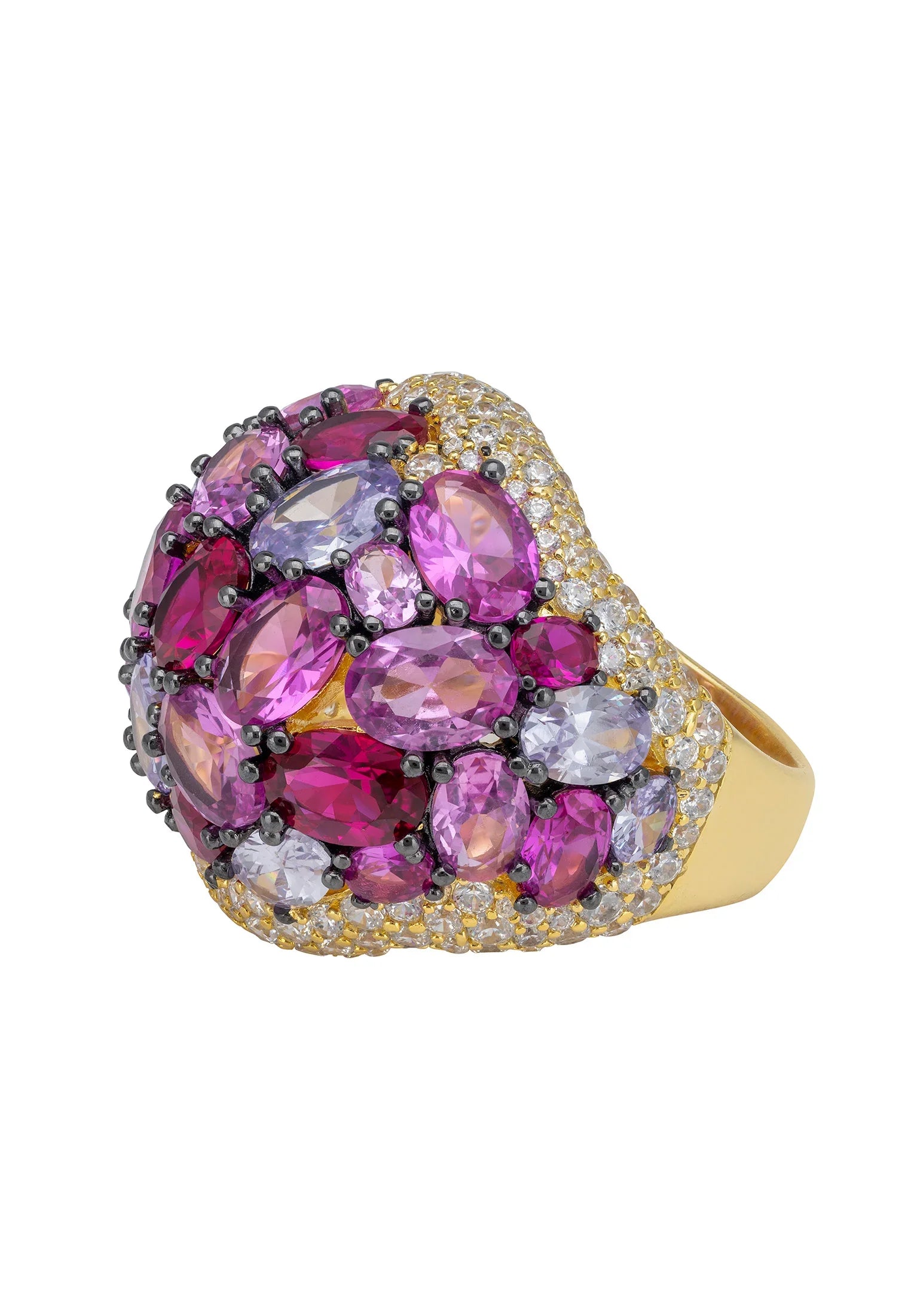 Multiple pink gemstone gold ring.