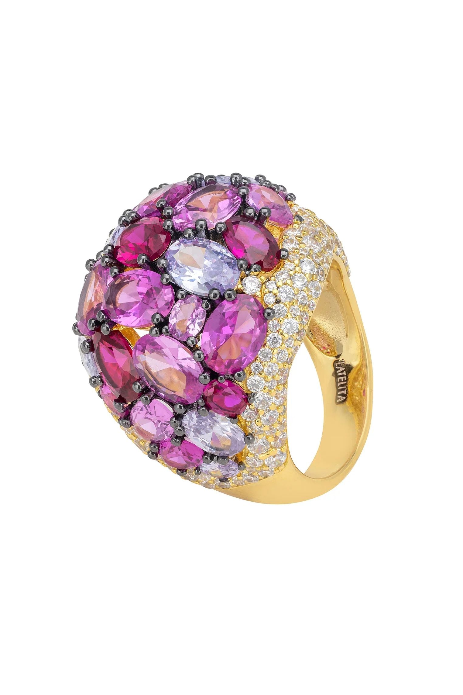Multiple pink gemstone gold ring.