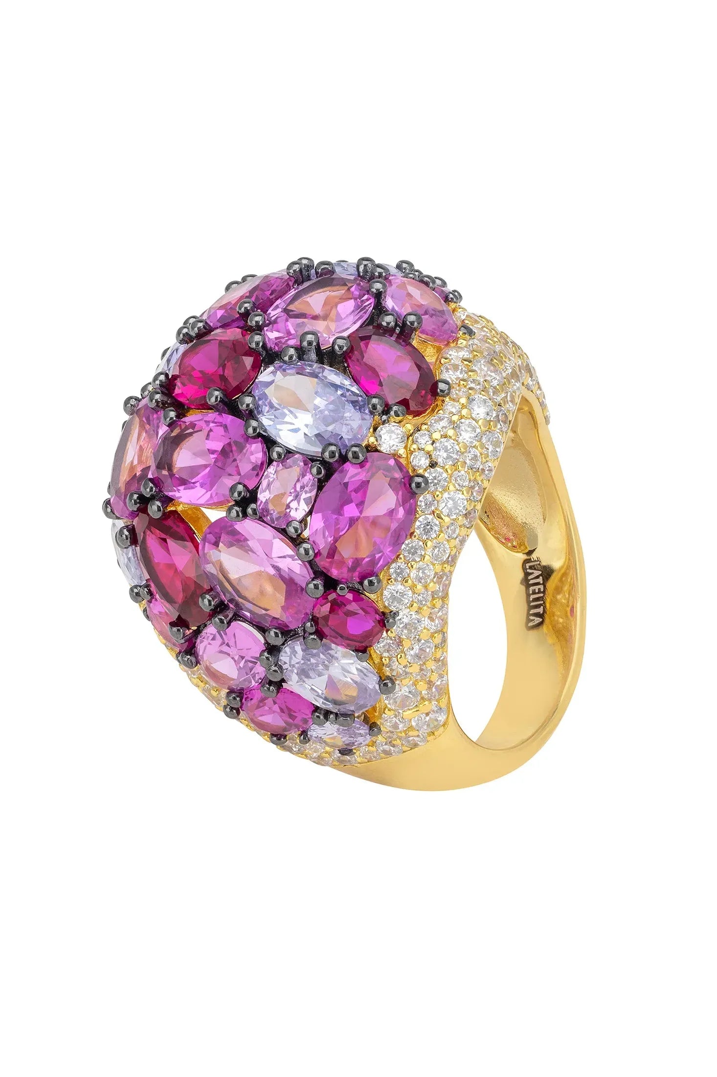 Multiple pink gemstone gold ring.