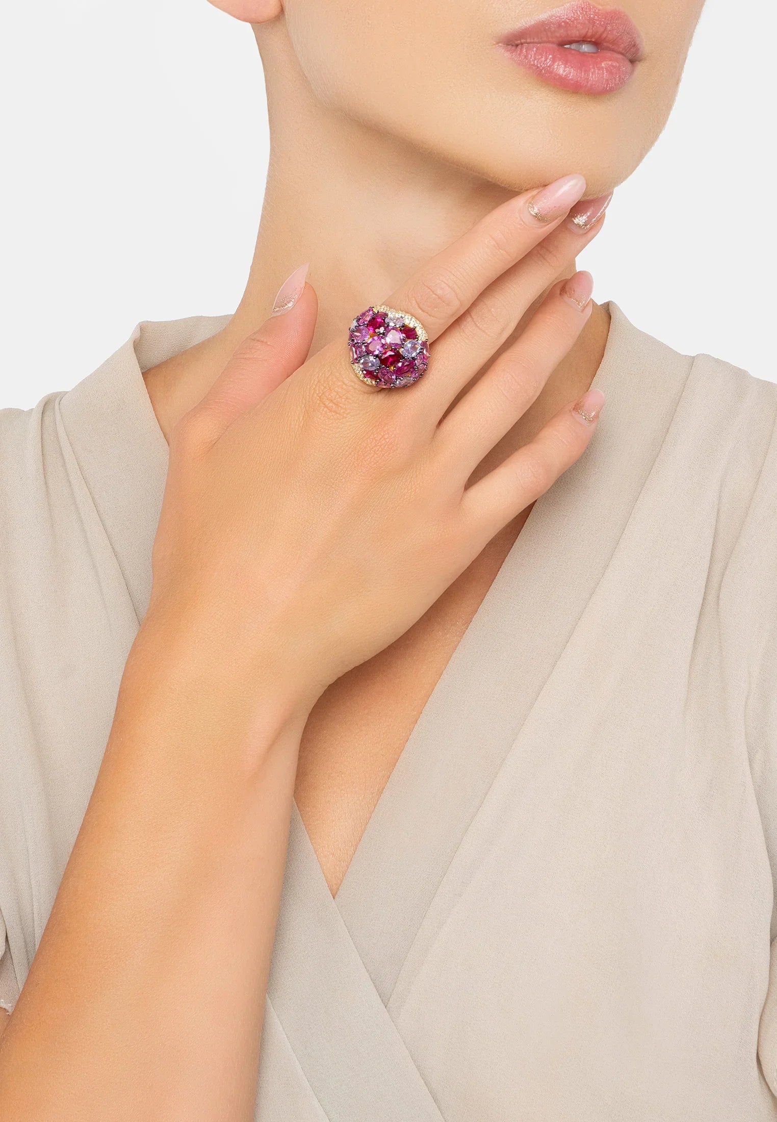 The ring worn by a model.