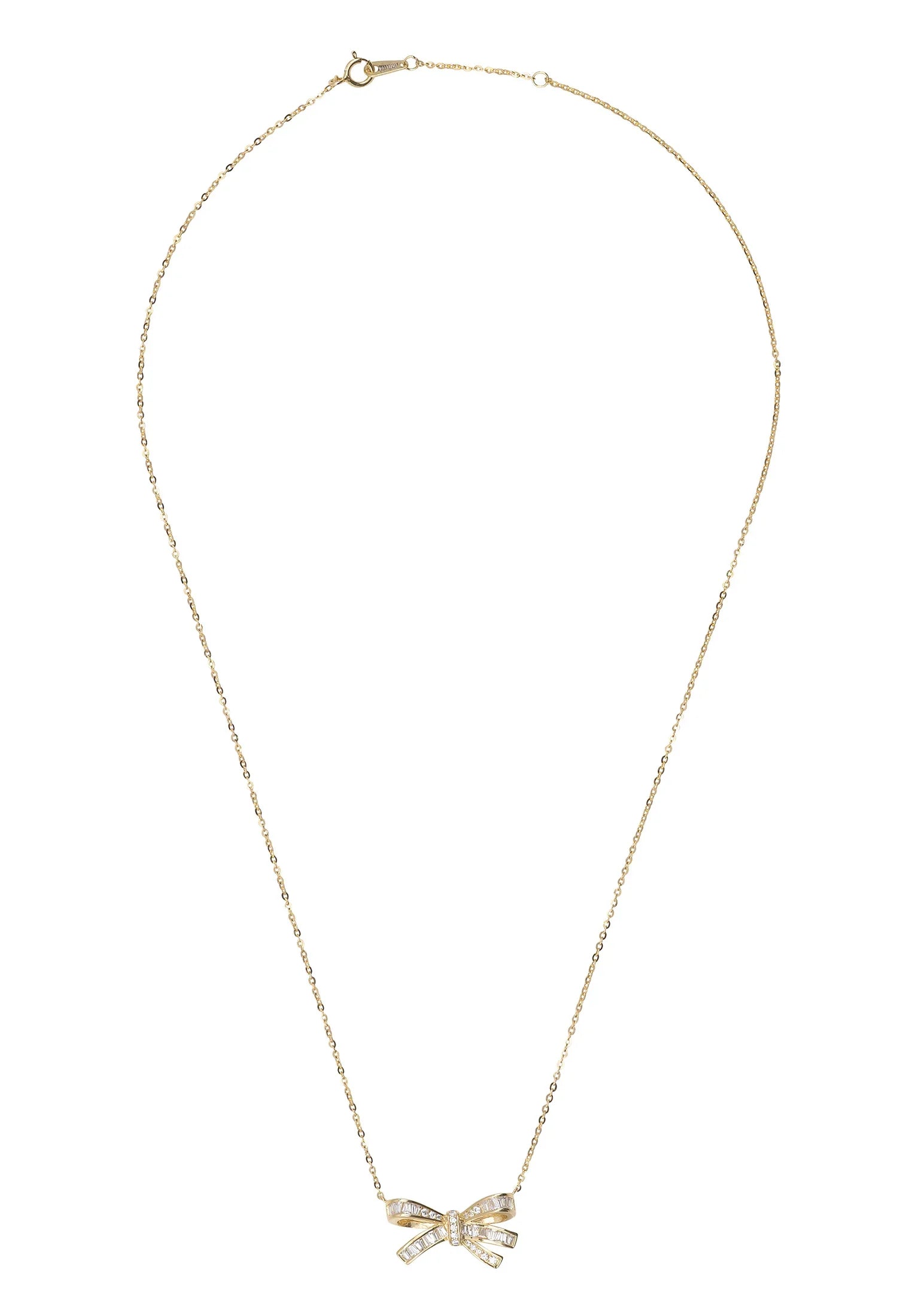 Diamond bow gold necklace.