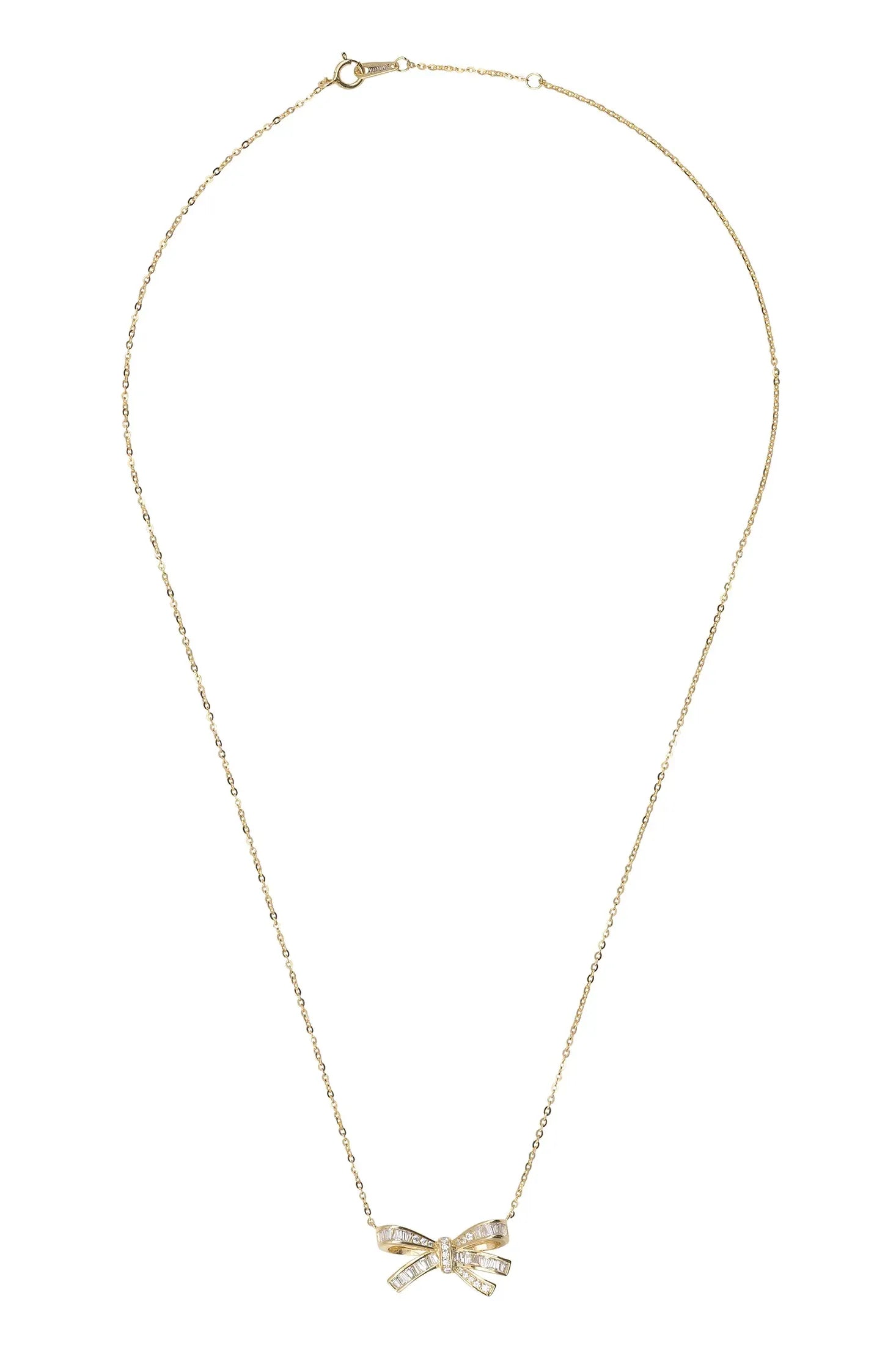 Diamond bow gold necklace.