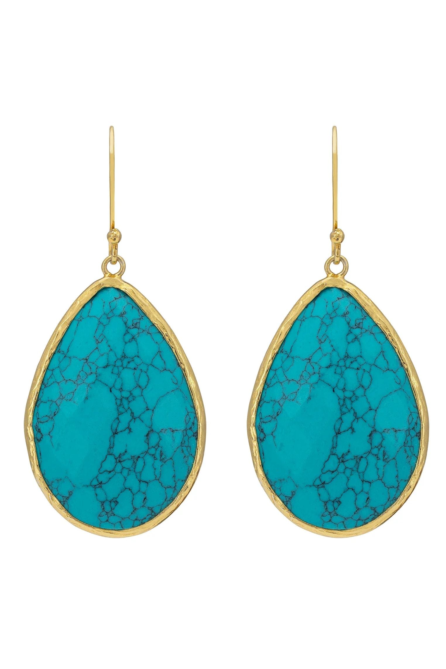 Gold framed turquoise teardrop earrings.