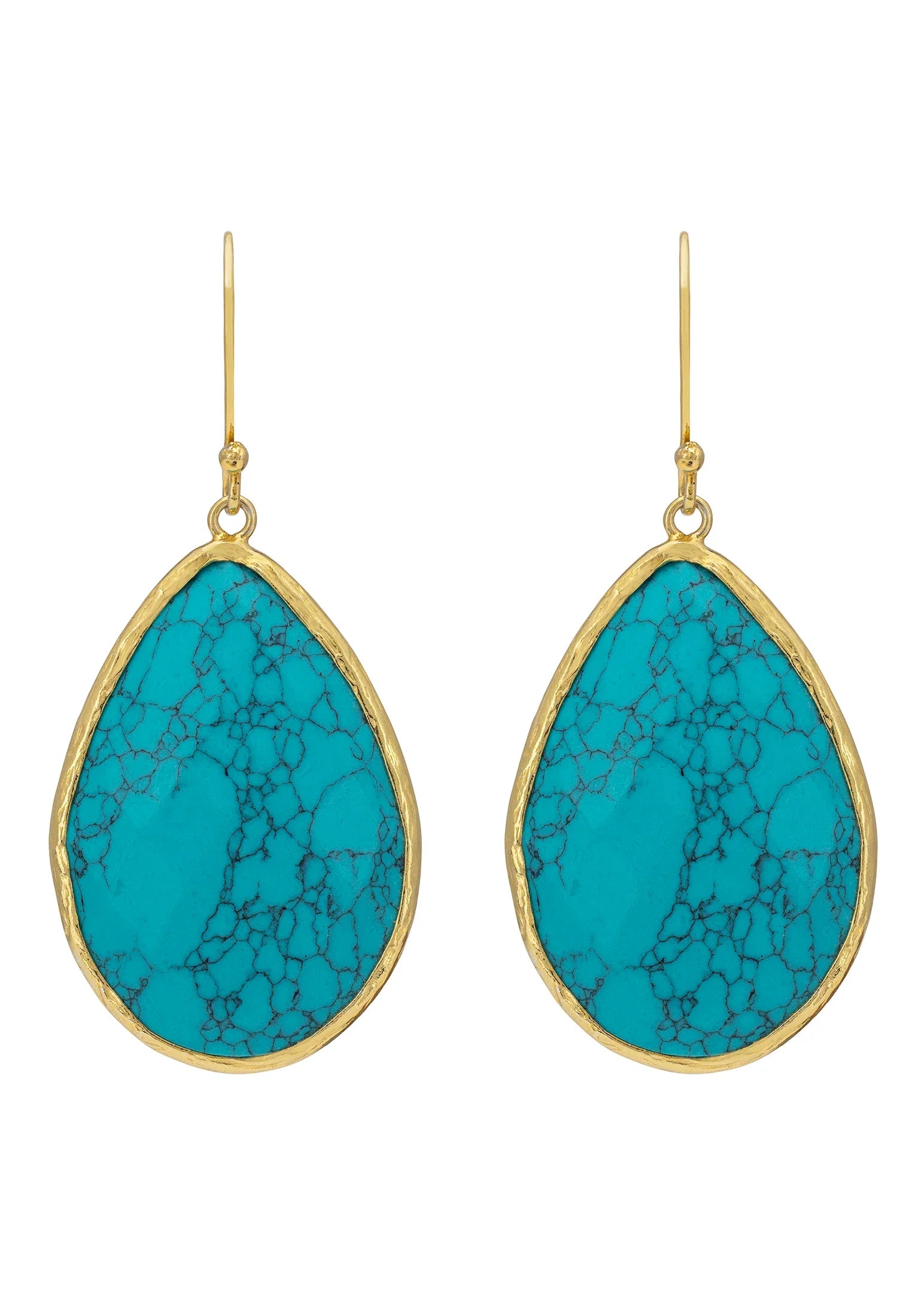 Gold framed turquoise teardrop earrings.