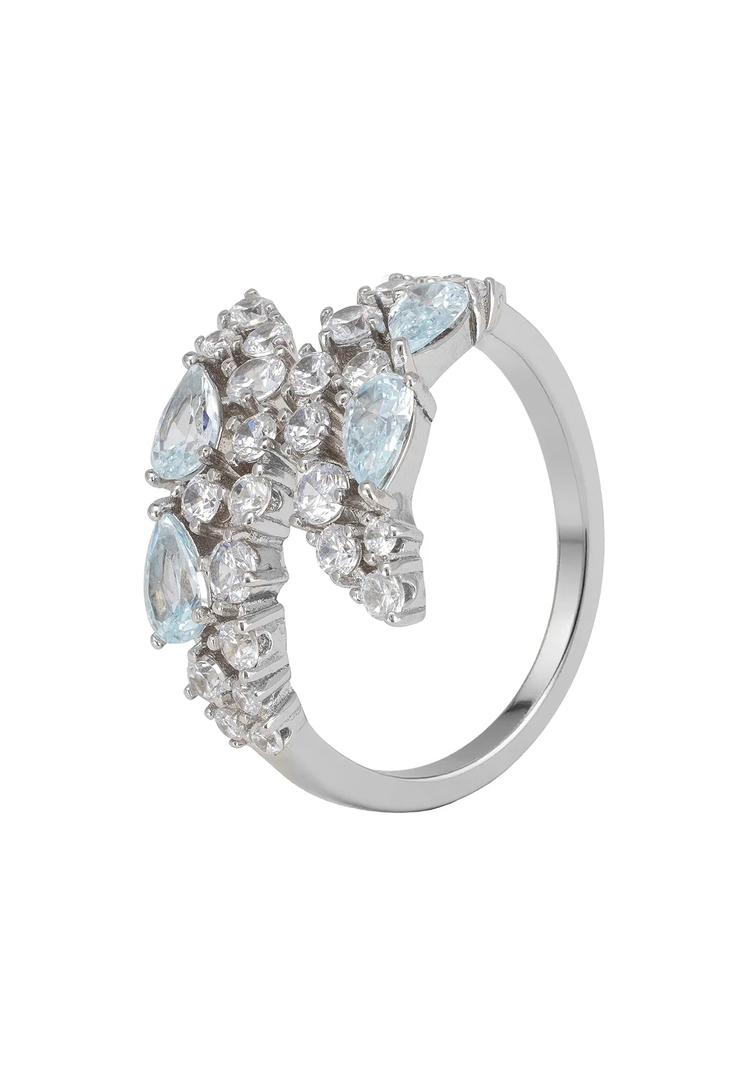 Aquamarine teardrops diamond ring.