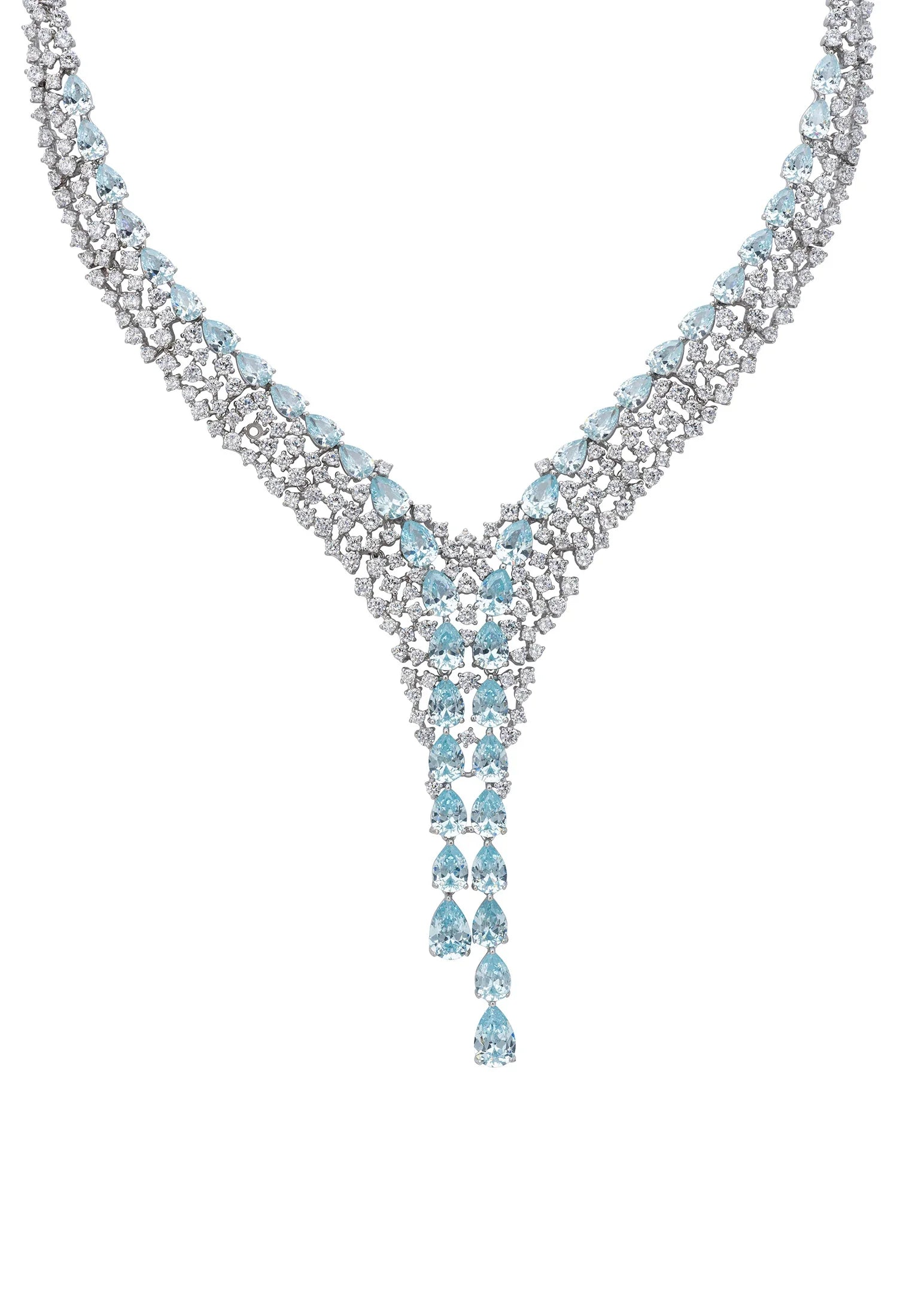 Aquamarine teardrops diamond necklace.