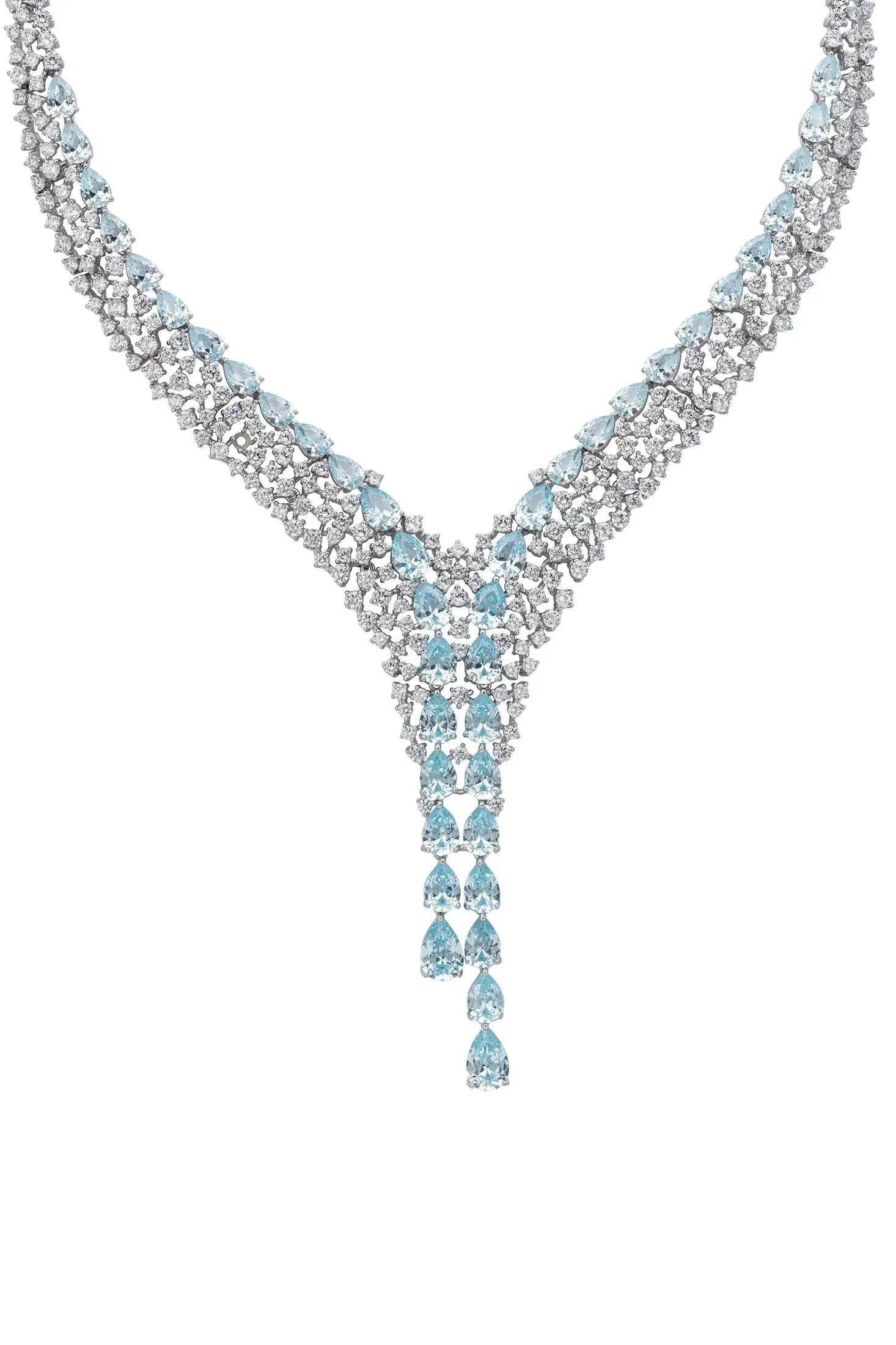 Aquamarine teardrops diamond necklace.