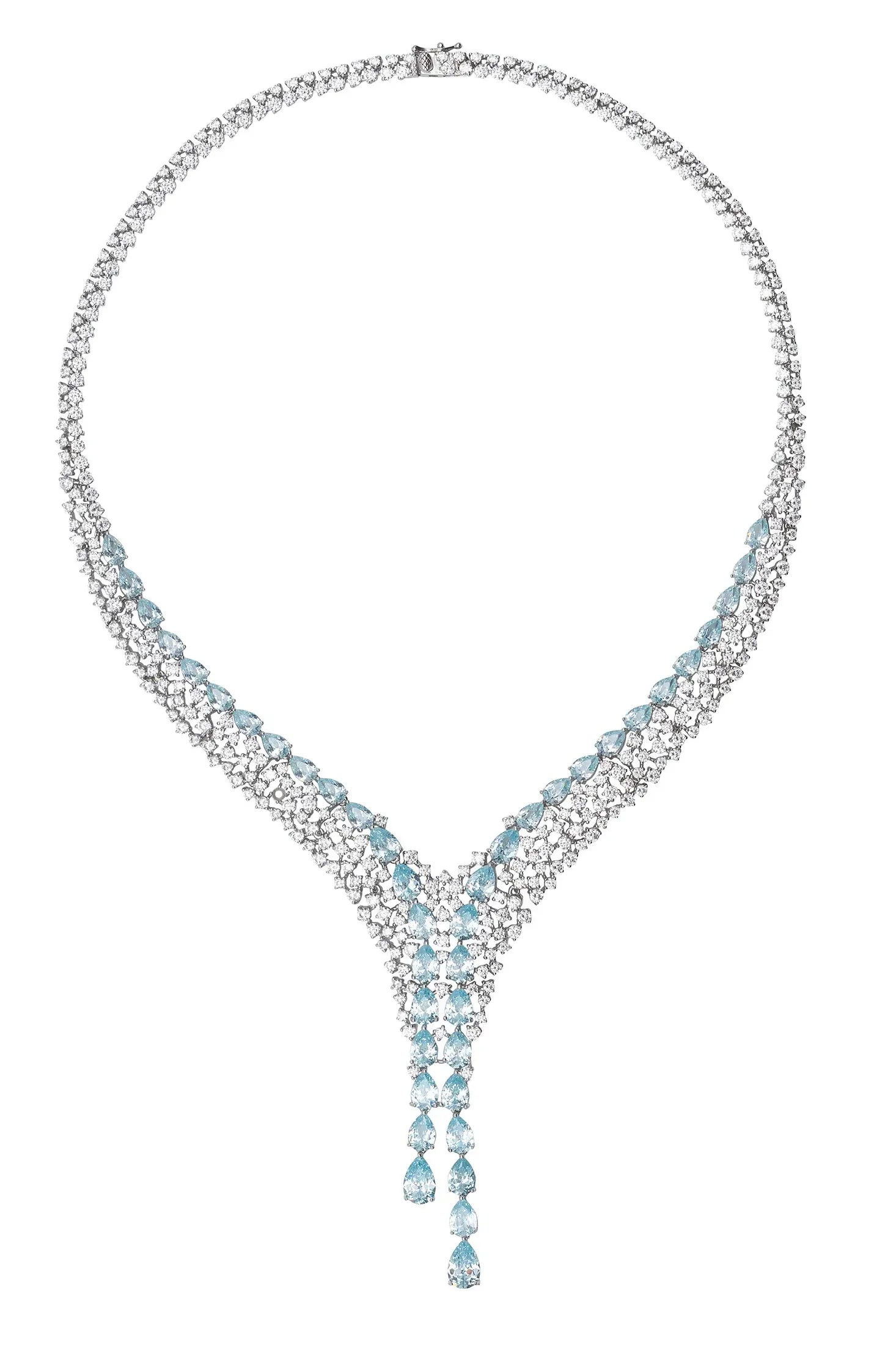 Aquamarine teardrops diamond necklace.