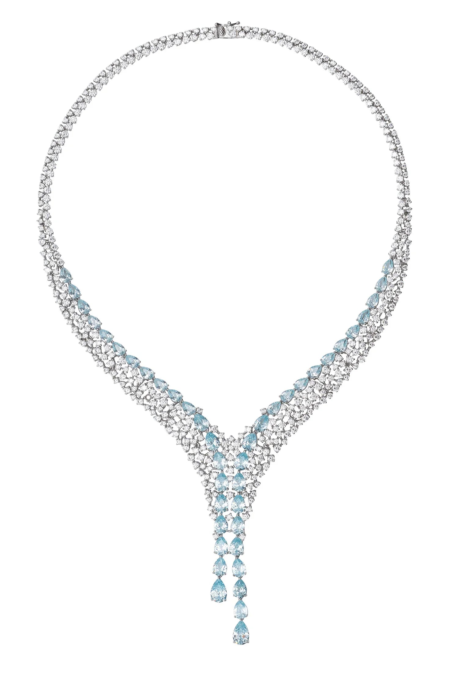 Aquamarine teardrops diamond necklace.