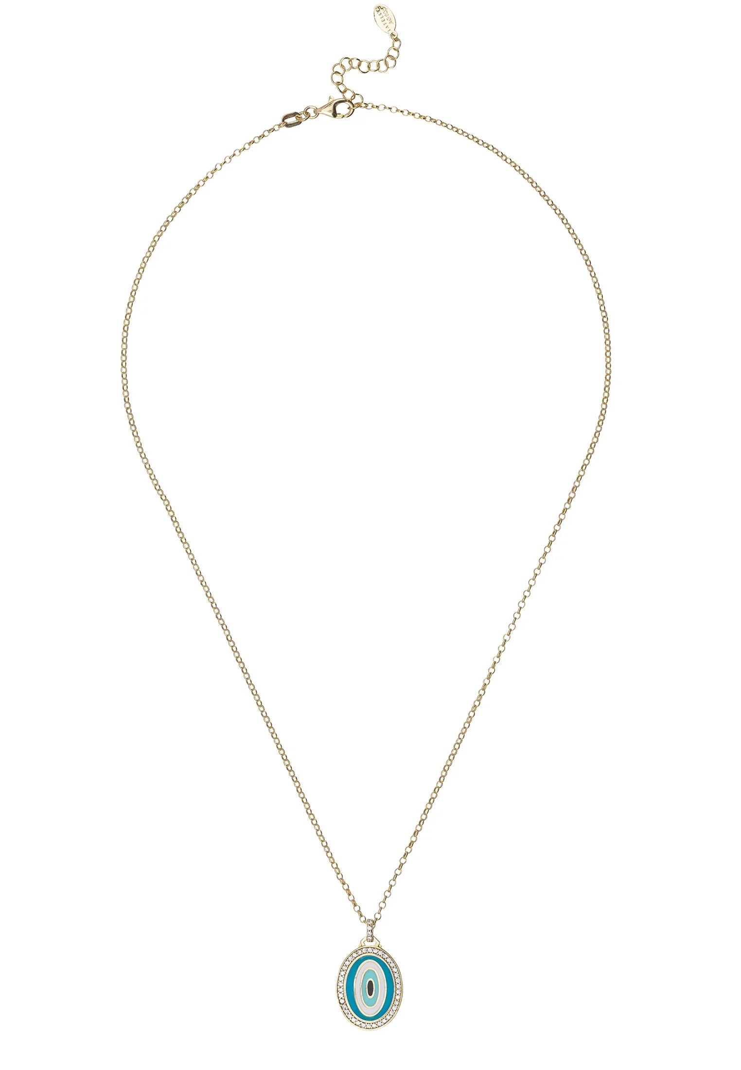 Turquoise evil eye gold necklace.