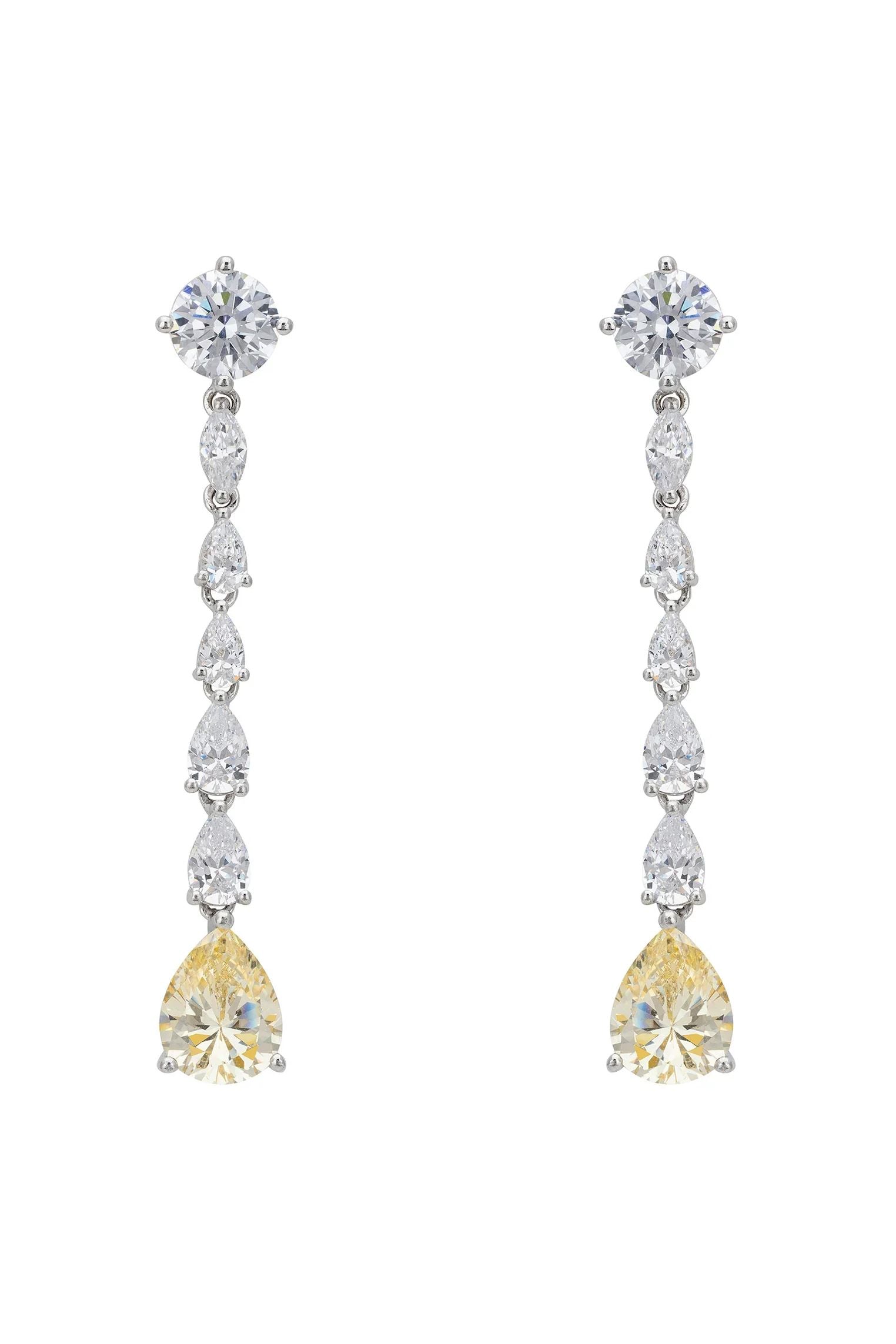 Yellow gemstone diamond drop earrings.
