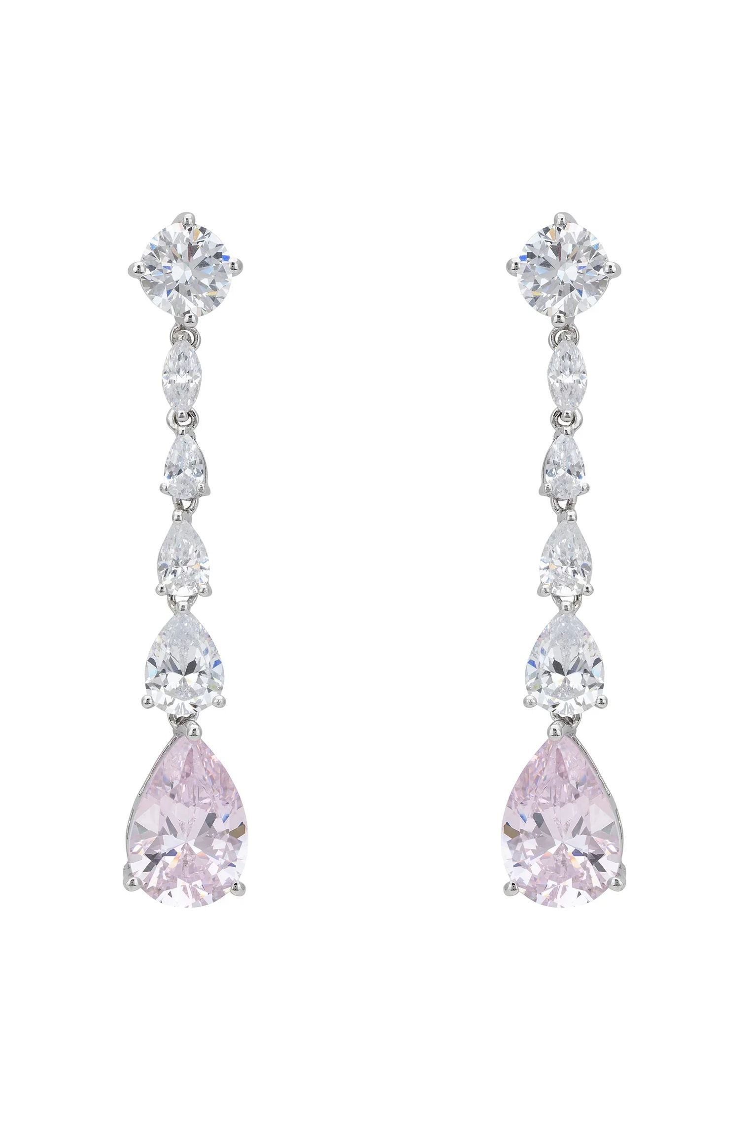Pink gemstone diamond drop earrings.