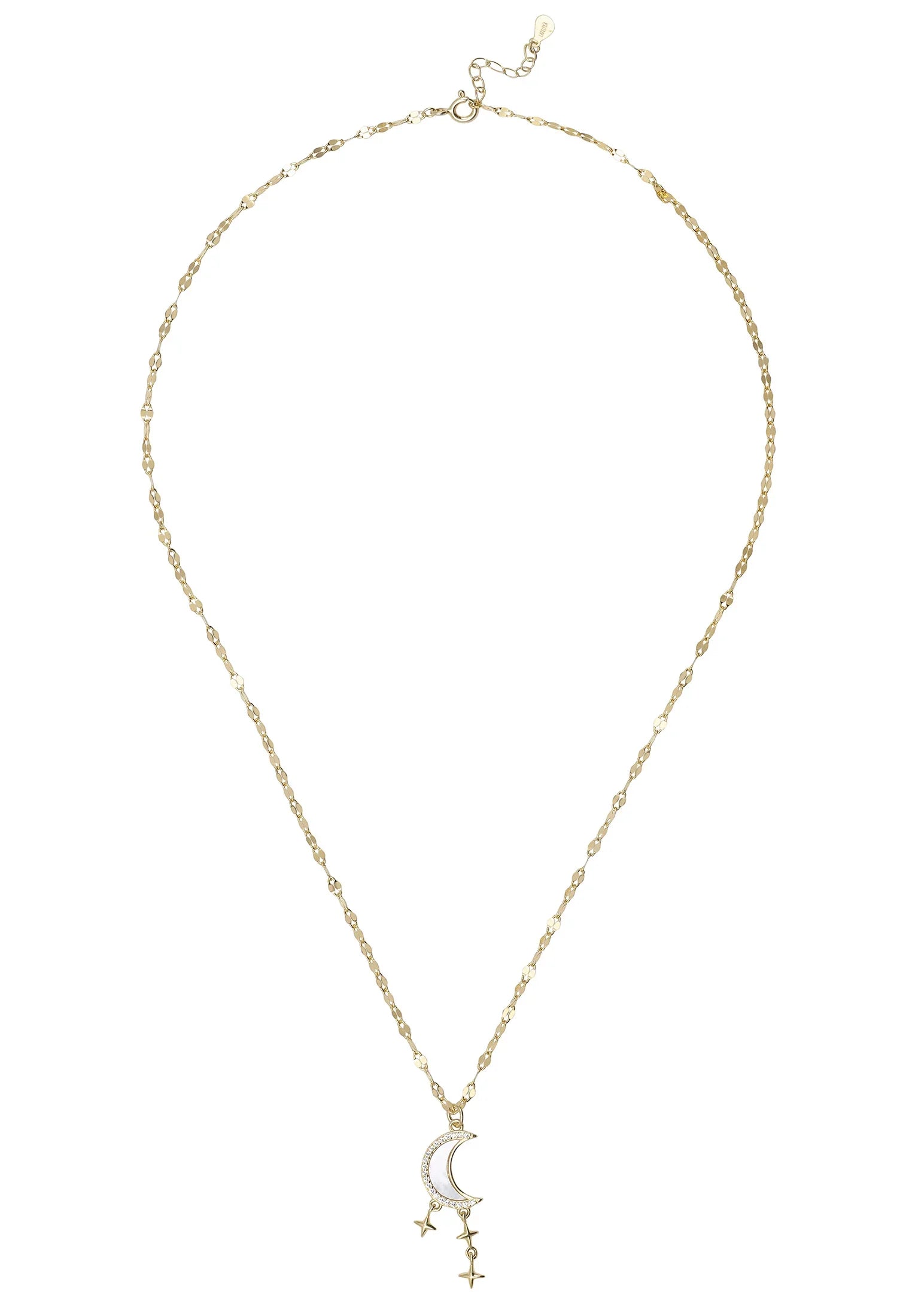 Crescent moon and stars gold lip chain necklace.