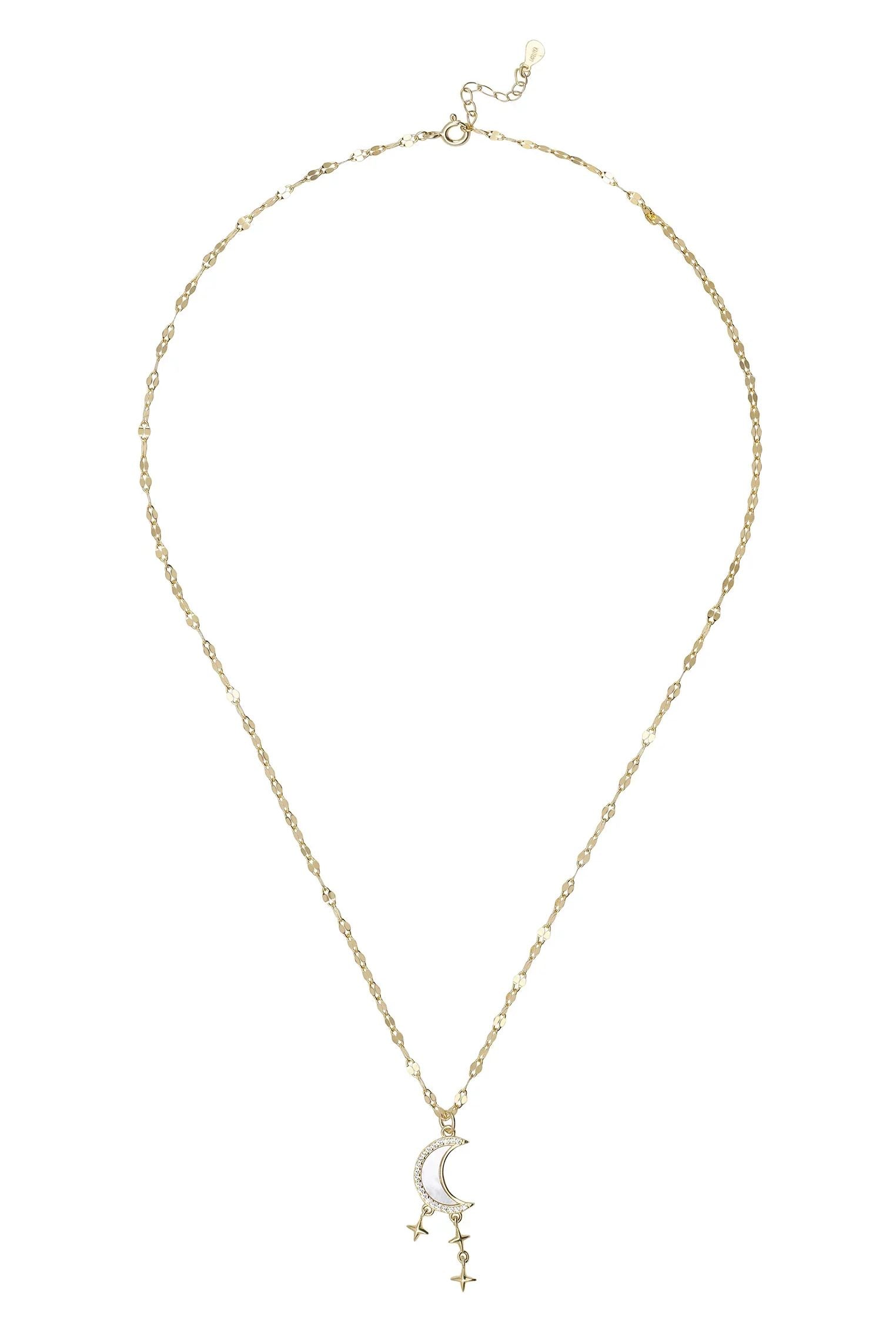 Crescent moon and stars gold lip chain necklace.