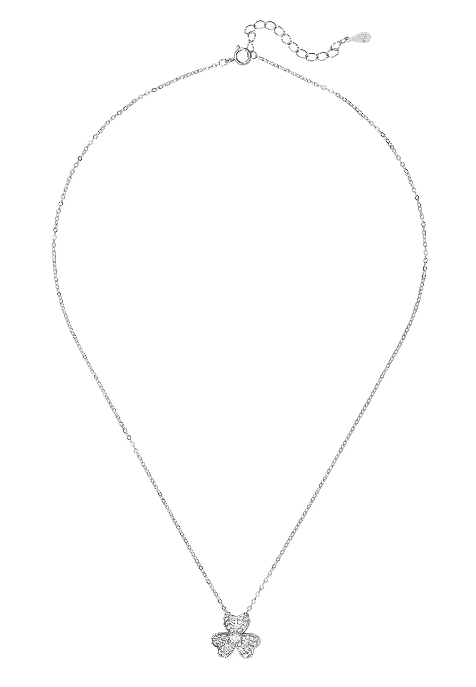 Diamond clover silver necklace.