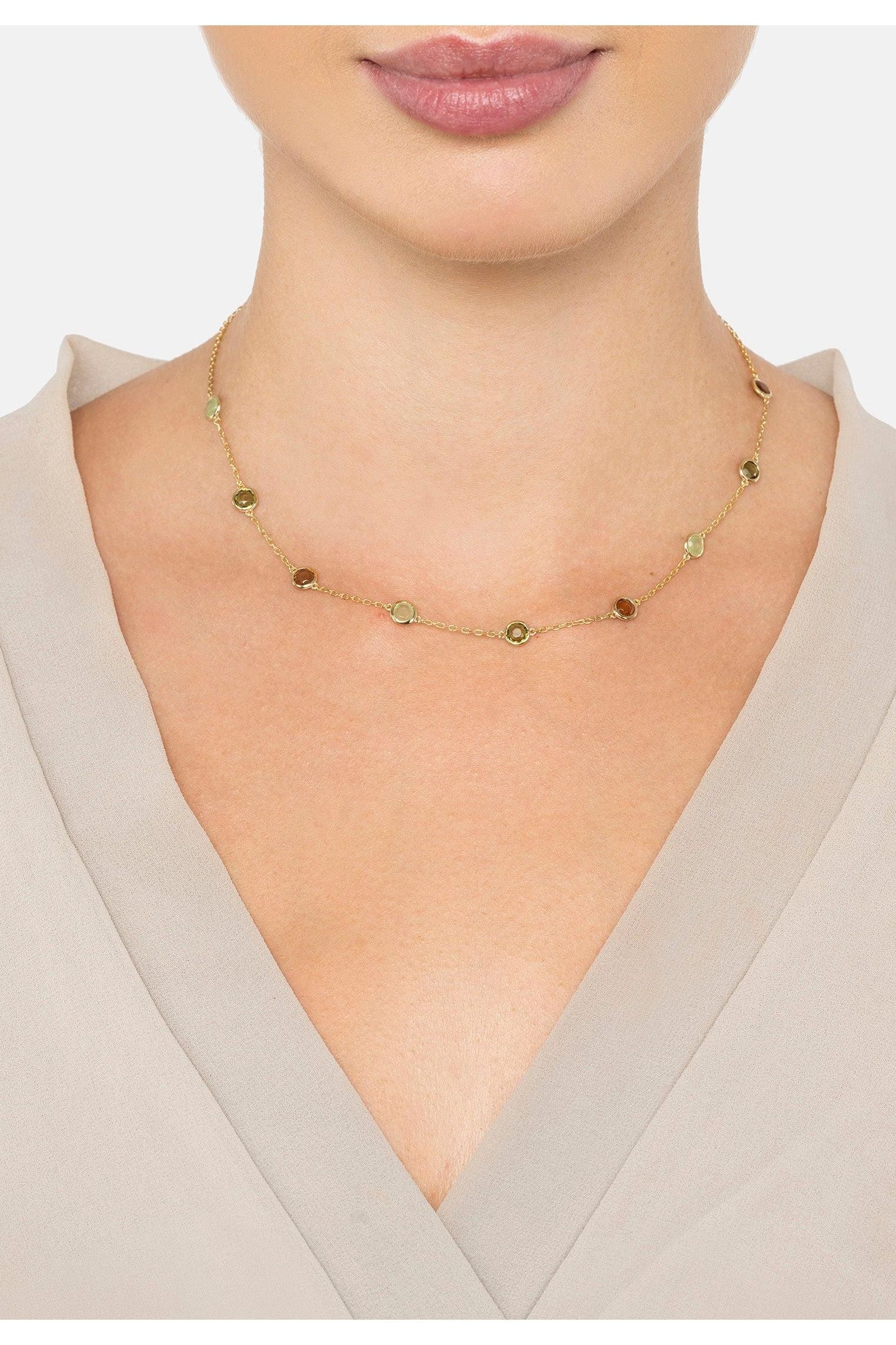 The necklace on a model.