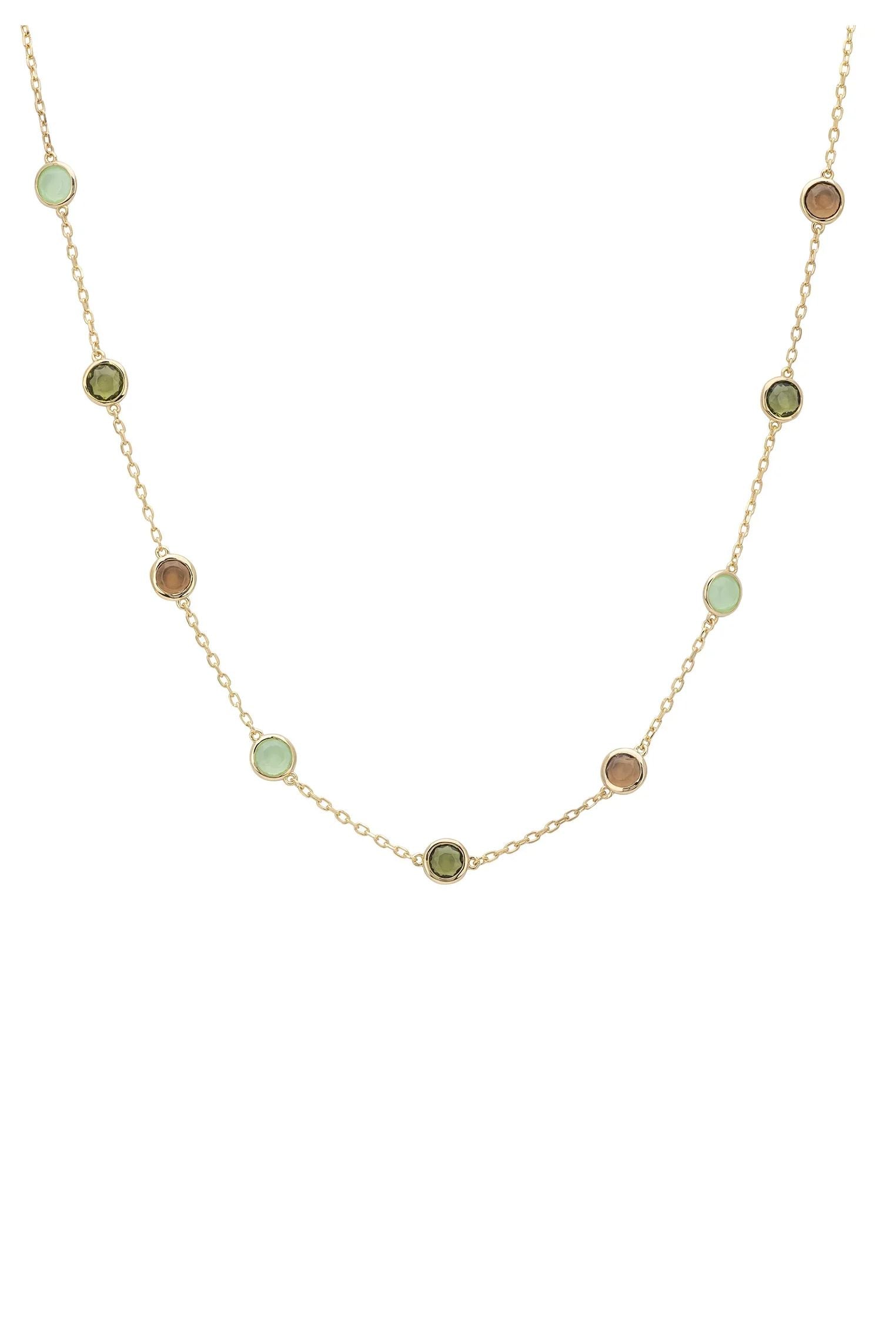 Multiple green gemstone gold necklace.