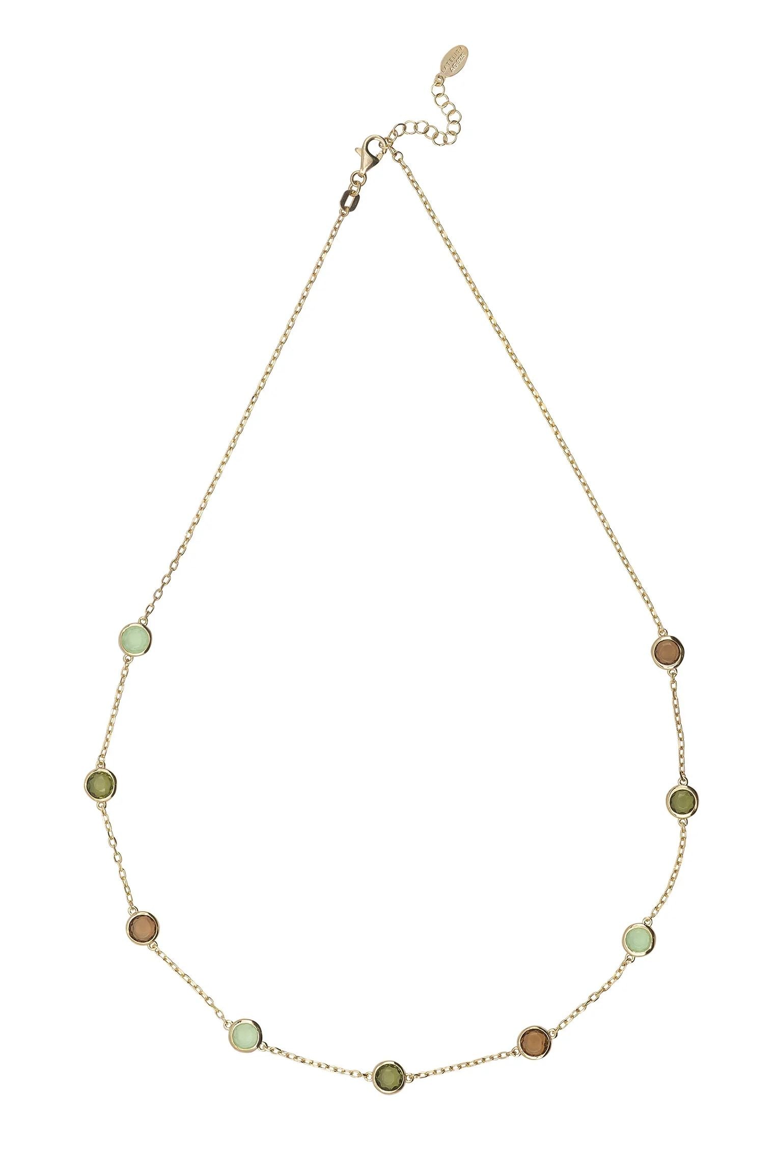 Multiple green gemstone gold necklace.