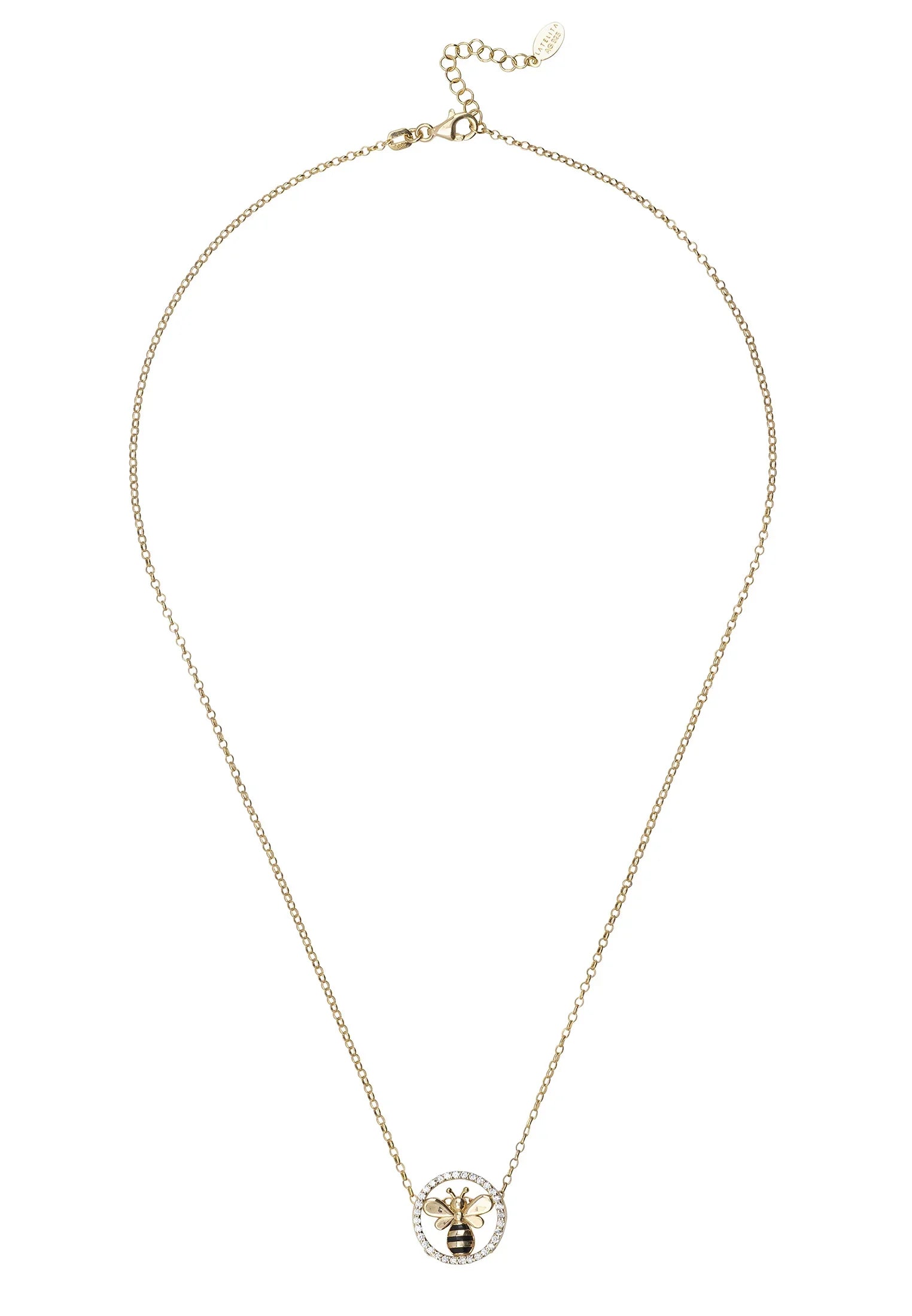 Gold bumble bee necklace.