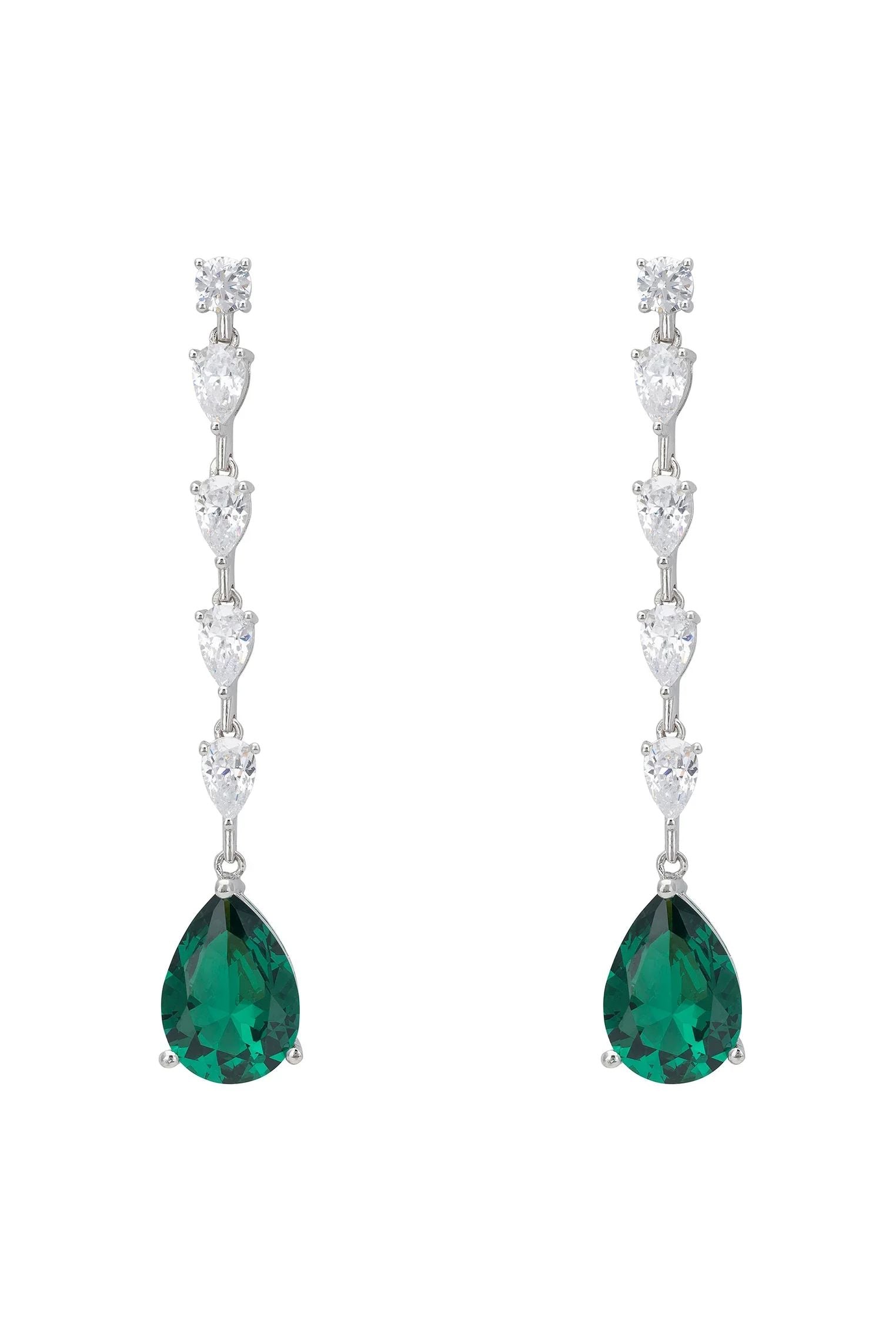 Emerald delicate diamond drop earrings.