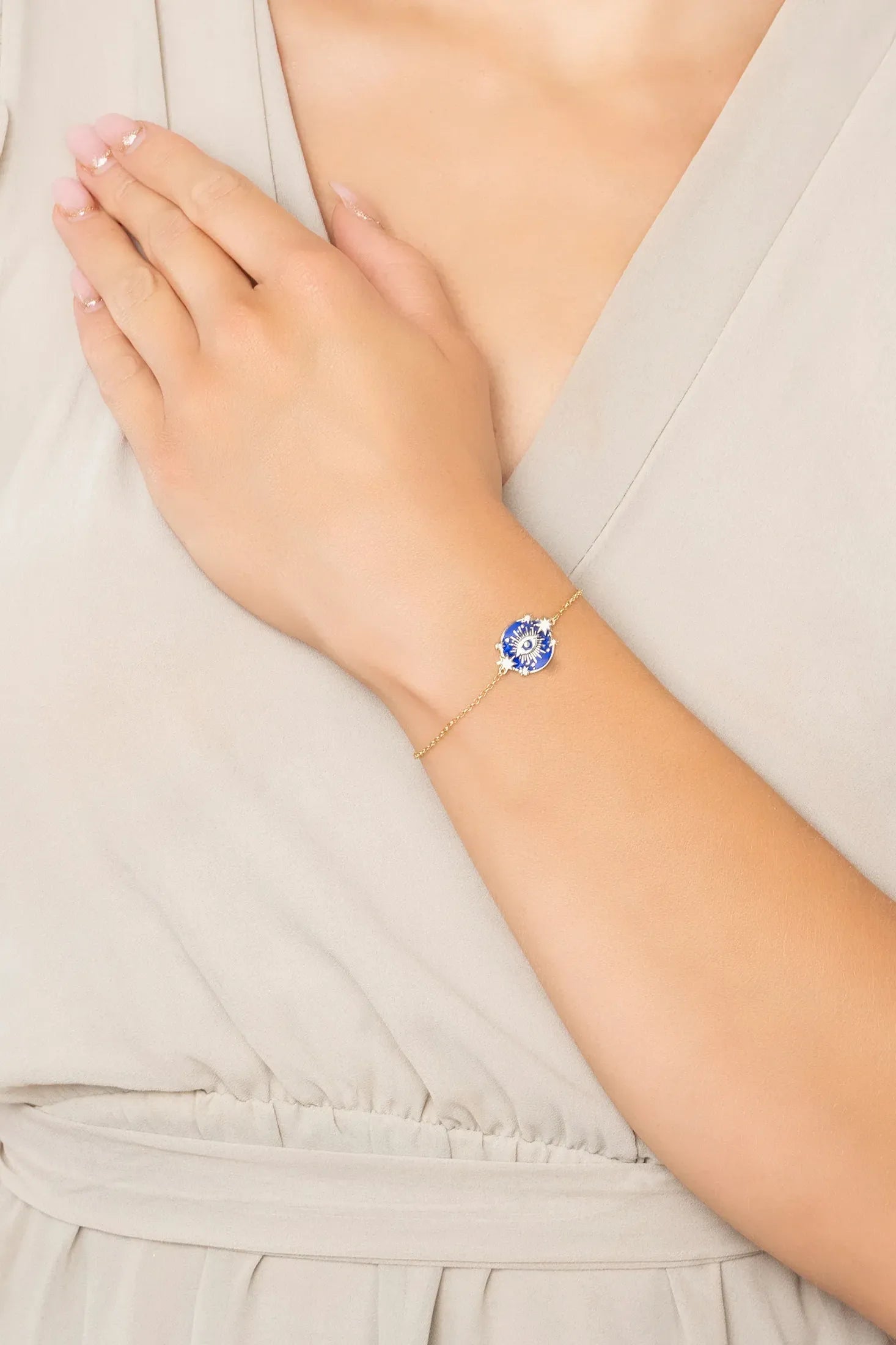 The bracelet worn by a model.