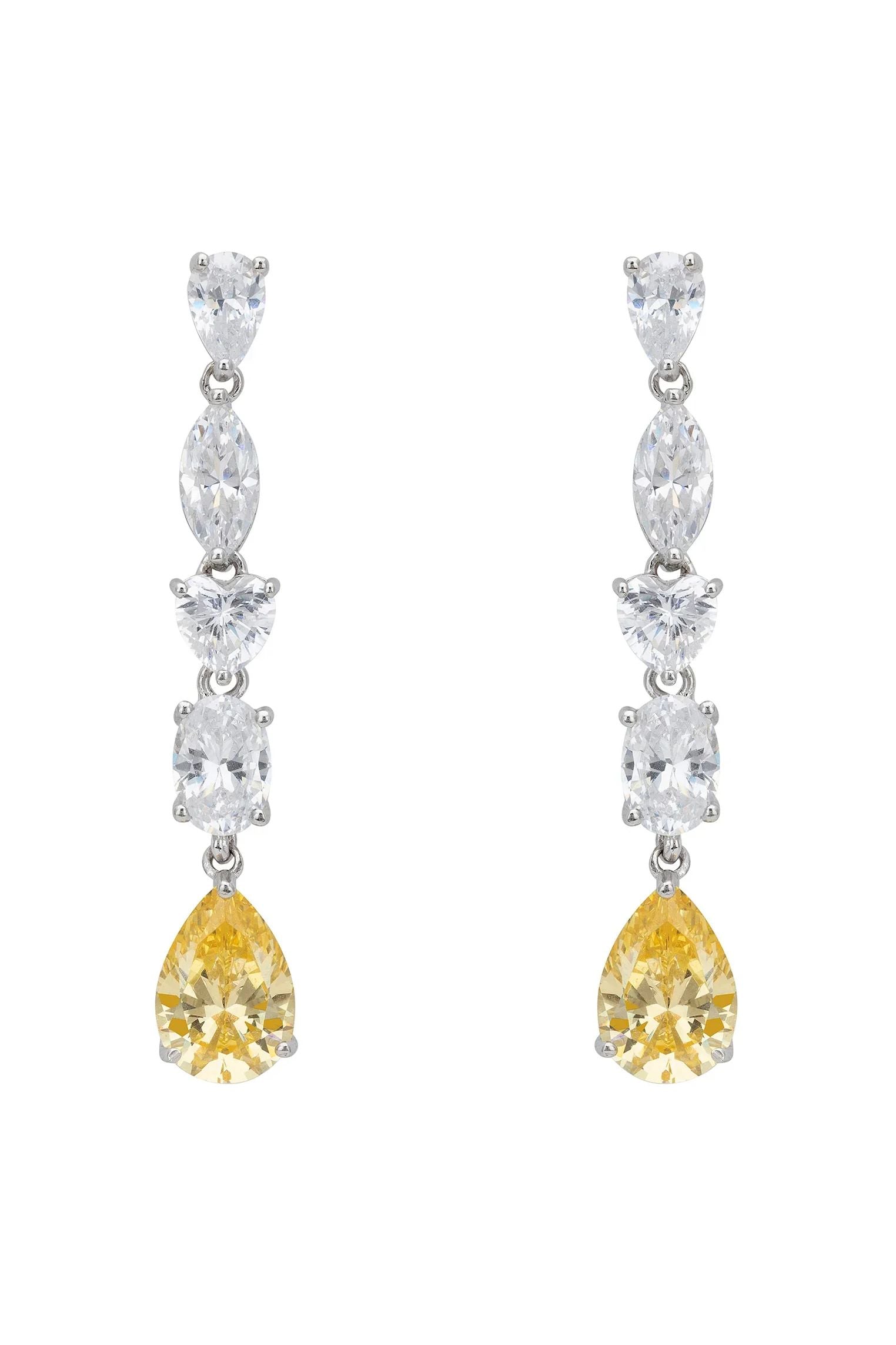 Yellow gemstone diamond drop earrings.