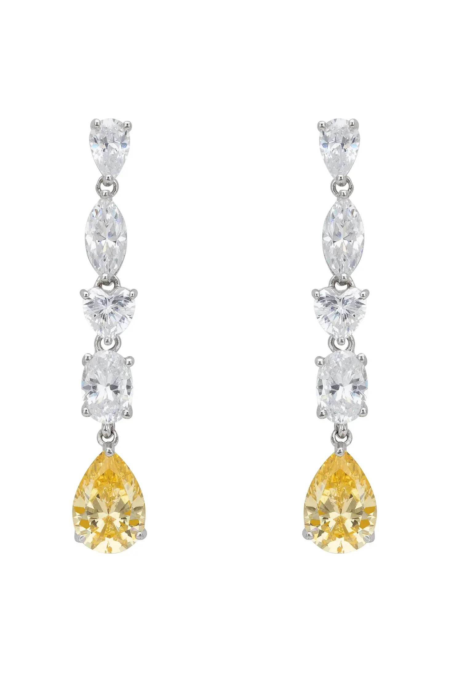Yellow gemstone diamond drop earrings.