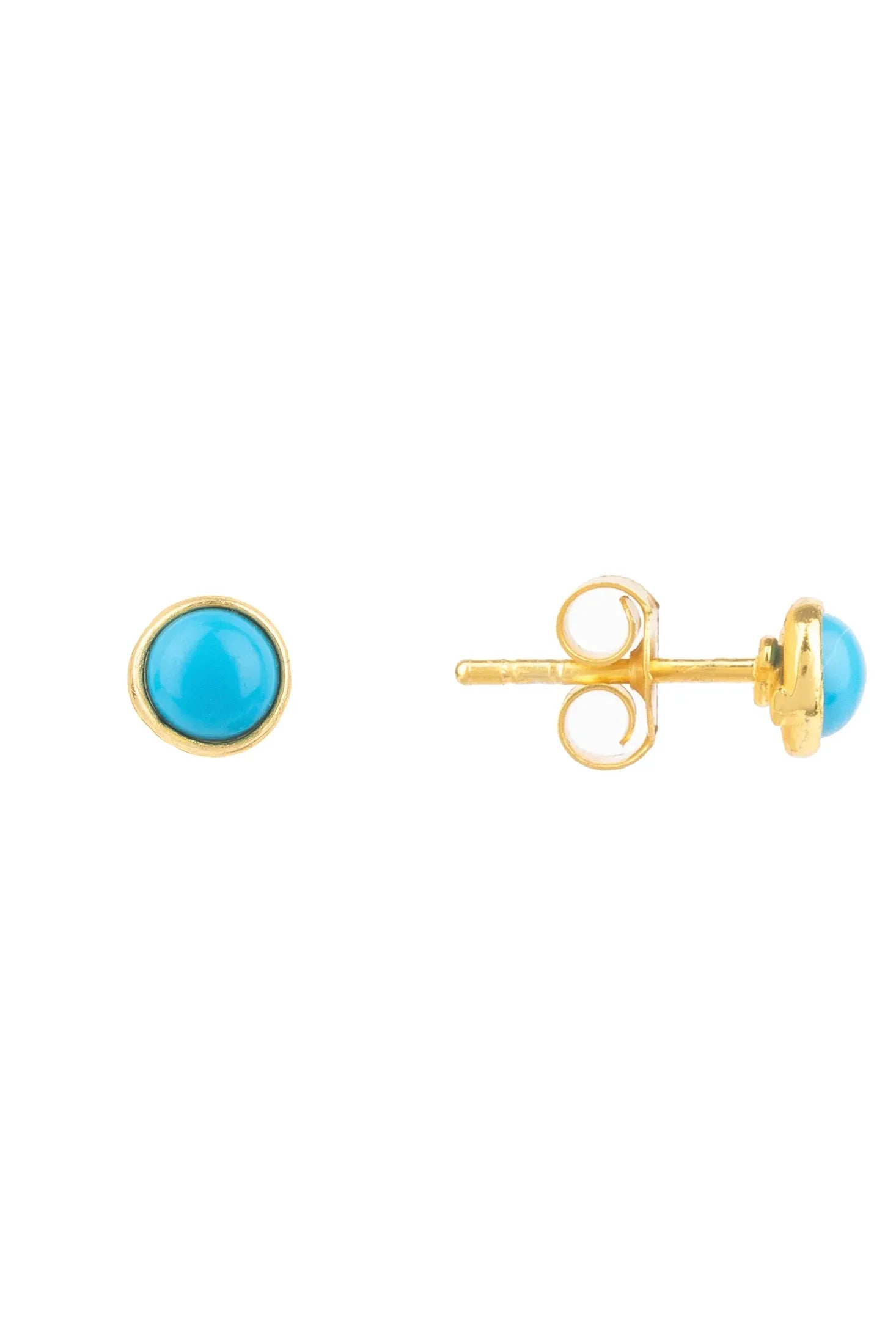 Light blue gold stud earrings with push backing.