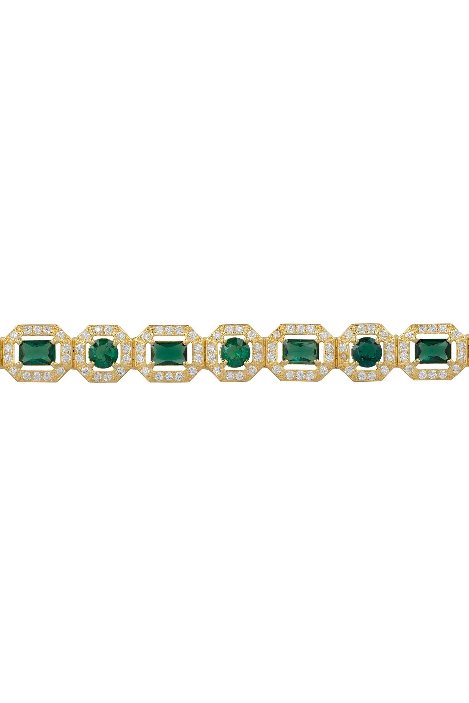 Gold and diamond halo emerald bracelet.