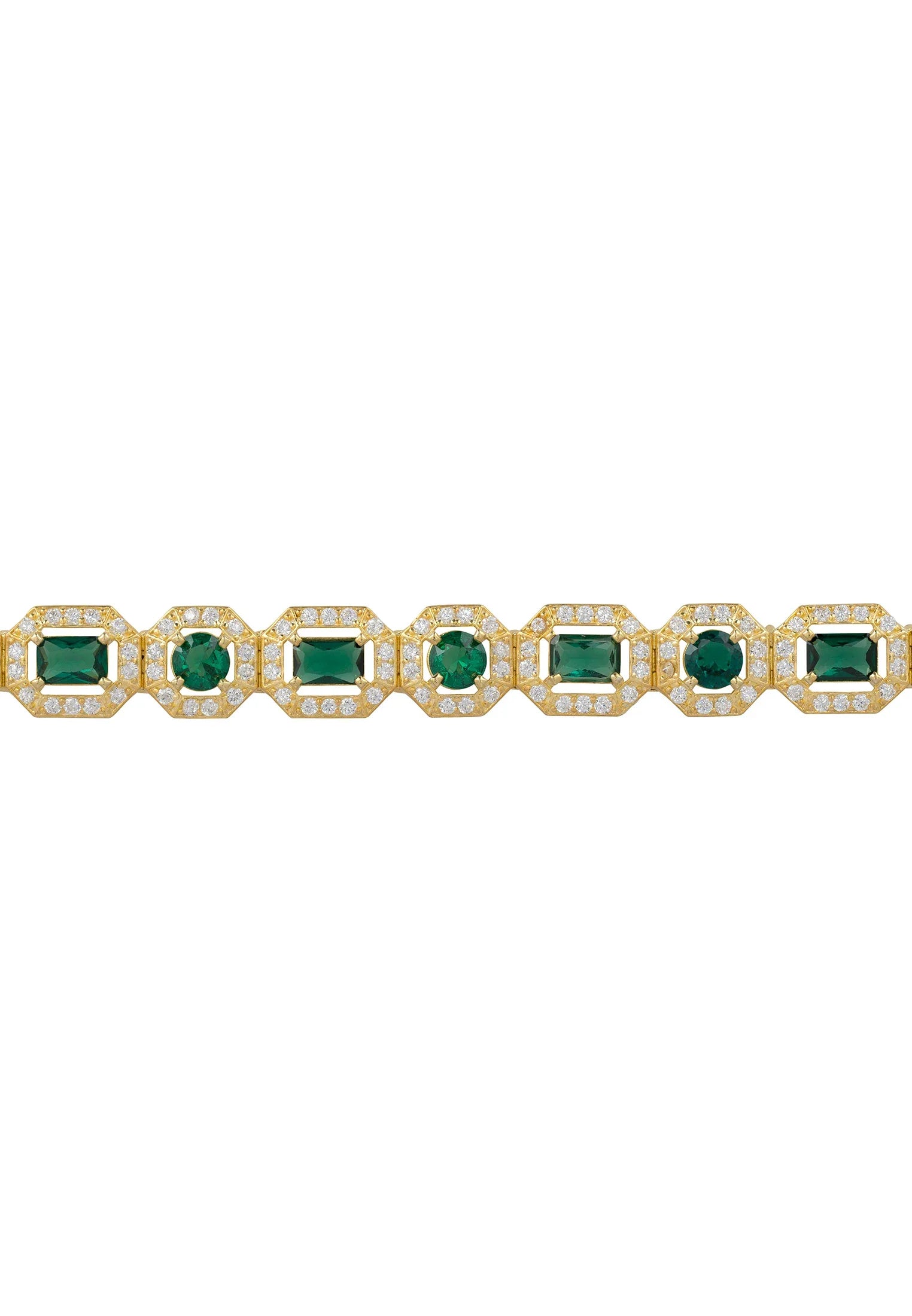 Gold and diamond halo emerald bracelet.