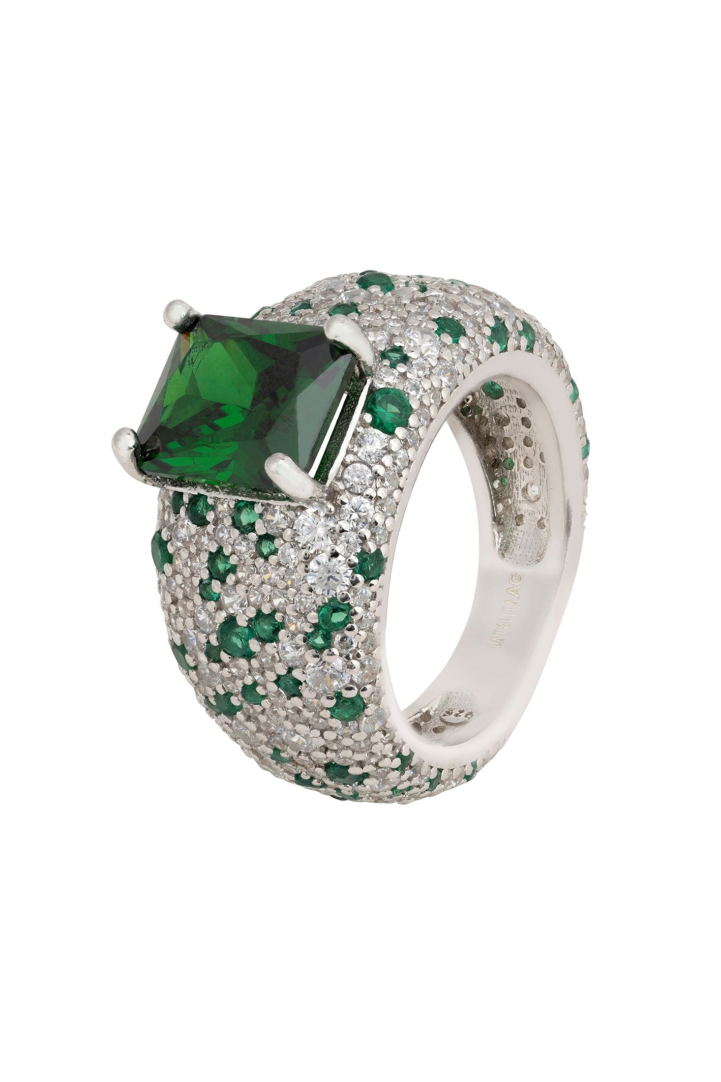 Emerald centerpiece diamond cluster ring.
