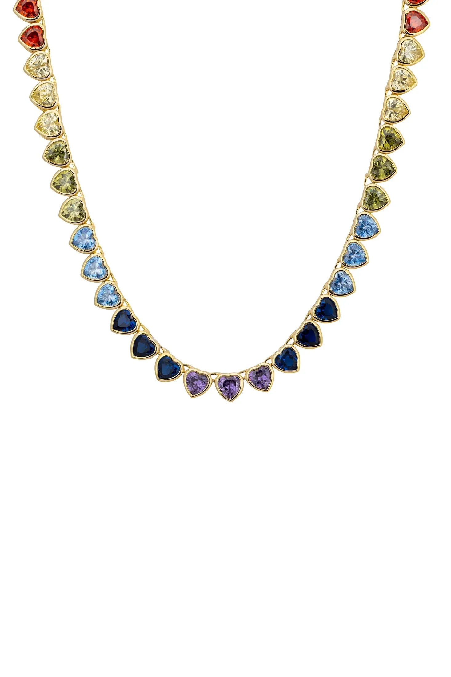 Close-up of the rainbow heart gemstones.