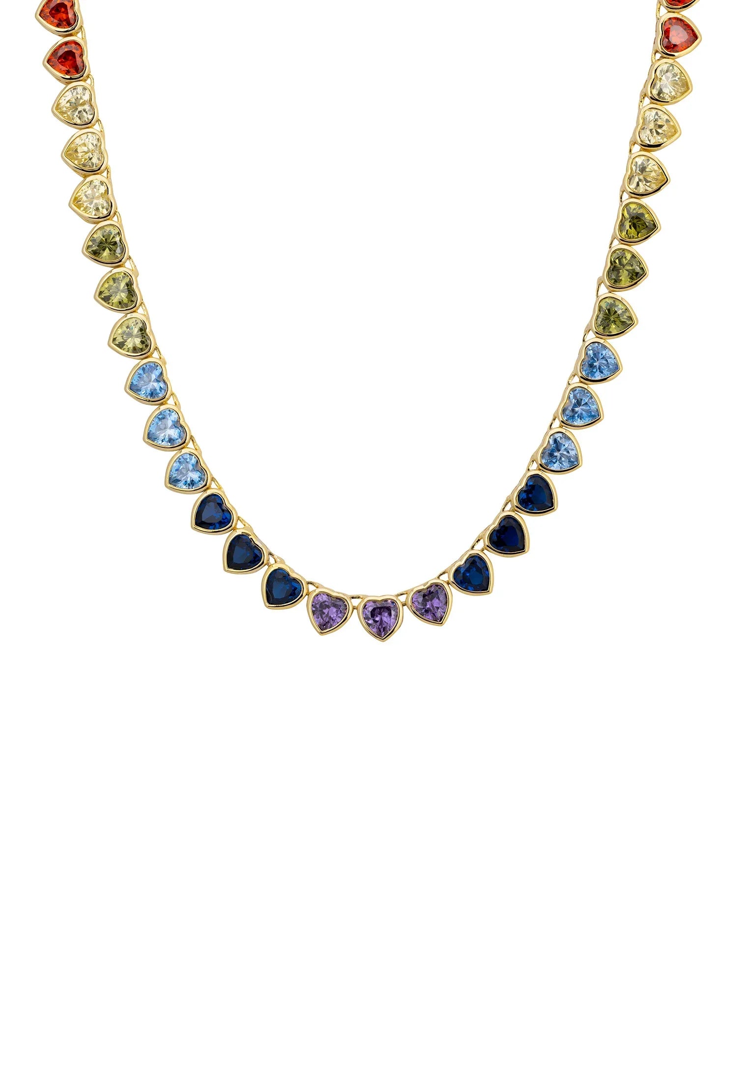 Close-up of the rainbow heart gemstones.