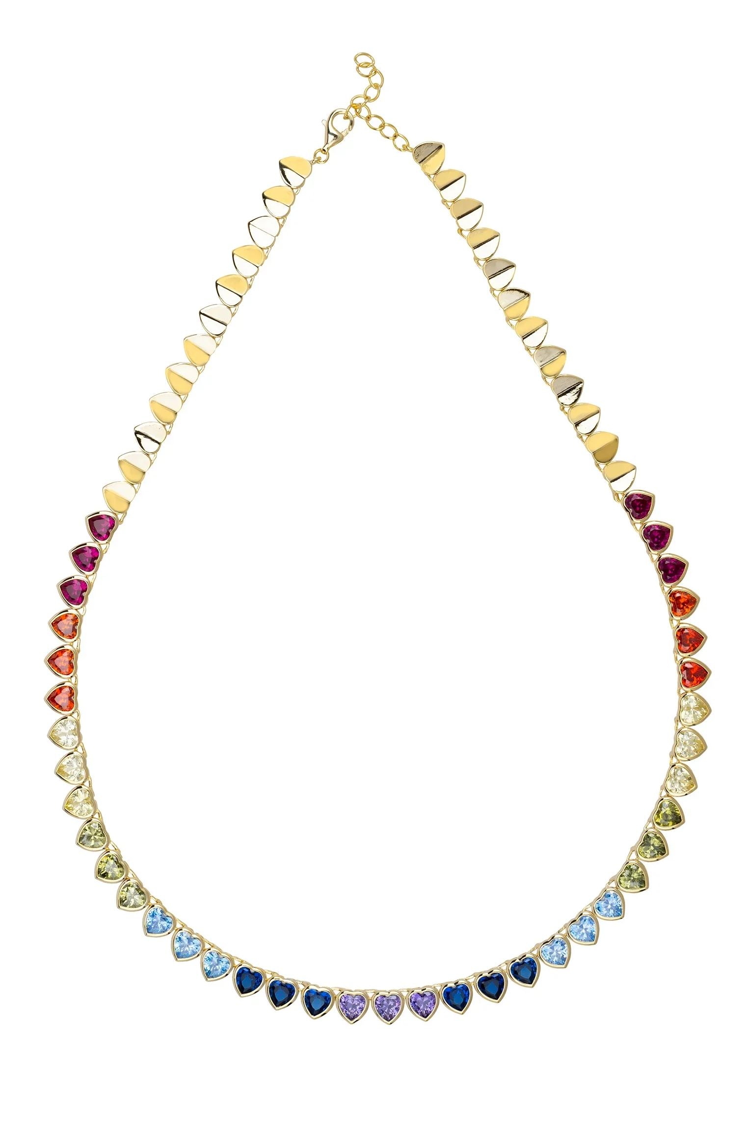 Rainbow heart gemstone gold necklace.