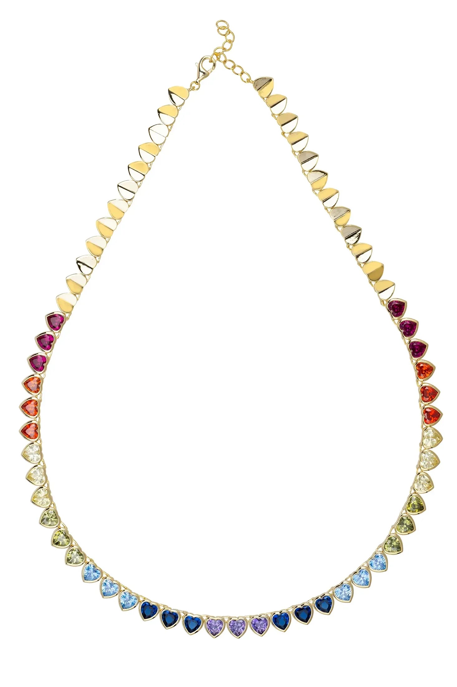 Rainbow heart gemstone gold necklace.