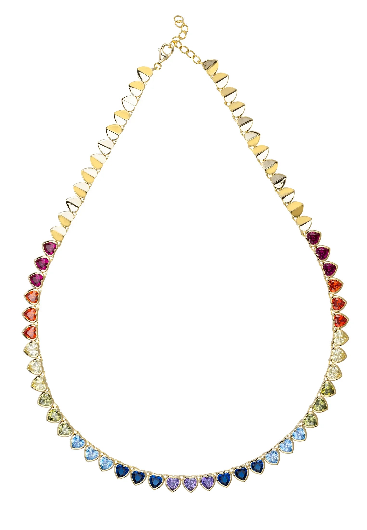 Rainbow heart gemstone gold necklace.