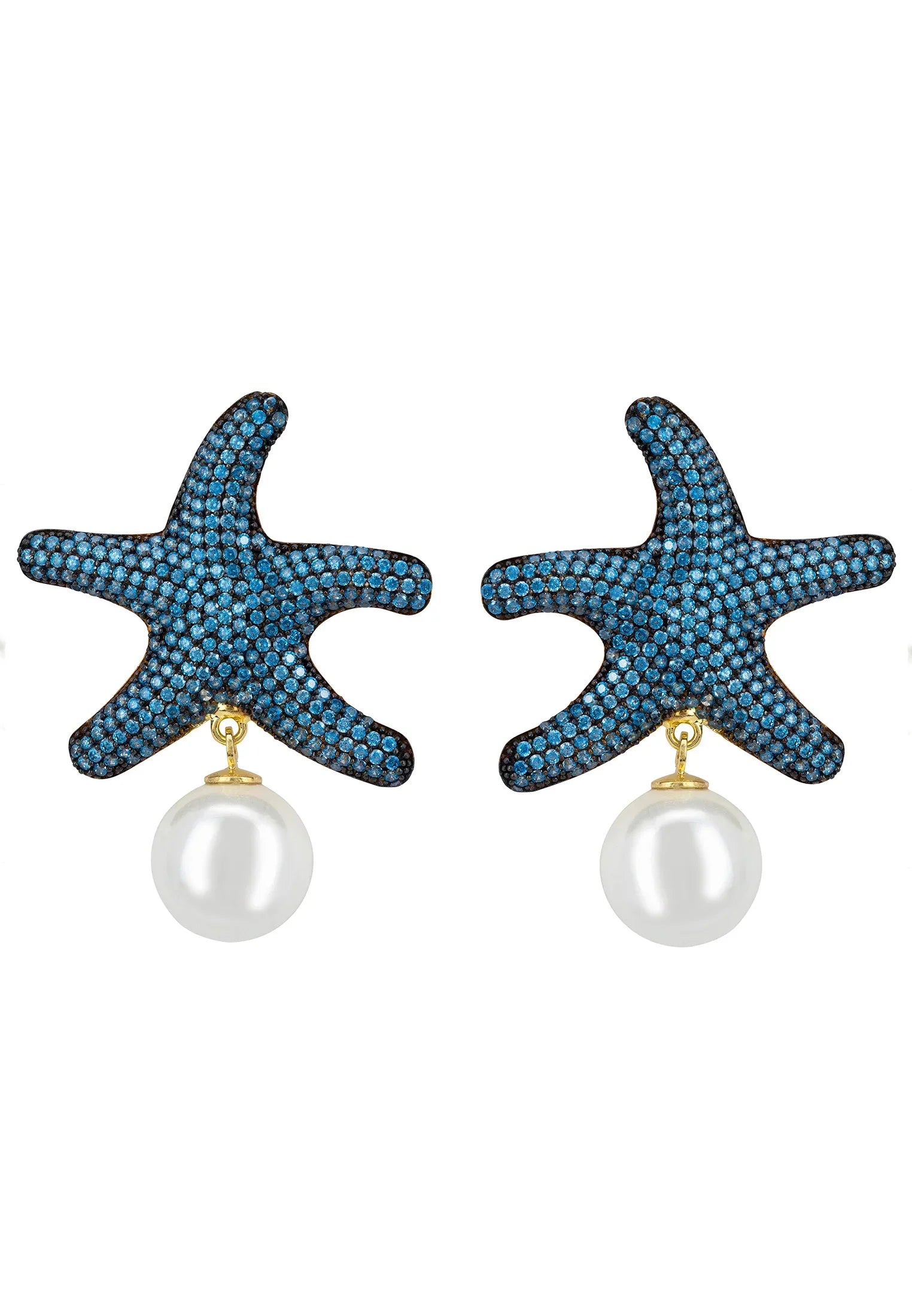 Pearl and blue starfish earrings.