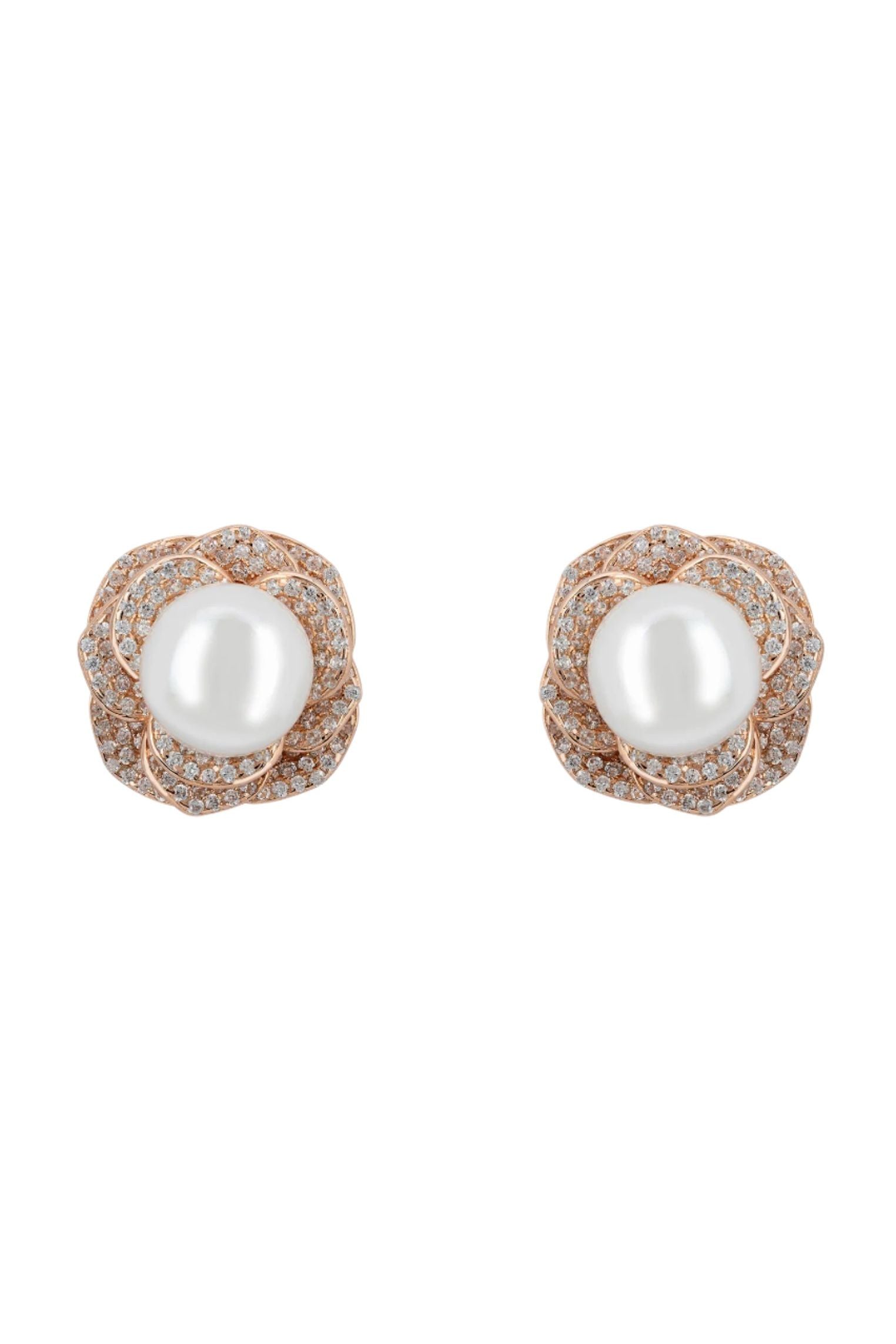 Rose gold petals and pearl stud earrings.
