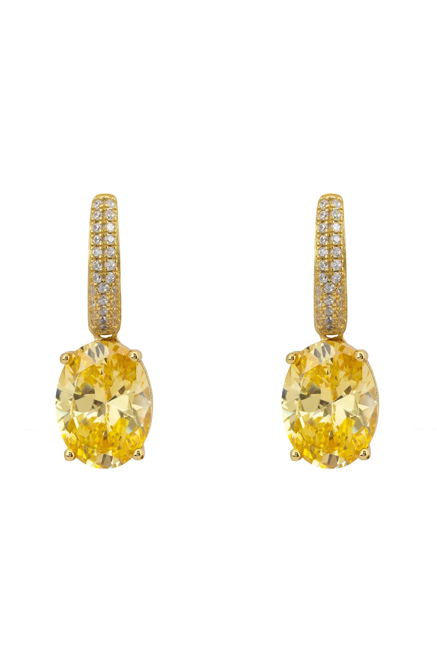 Oval yellow gemstone gold earrings.