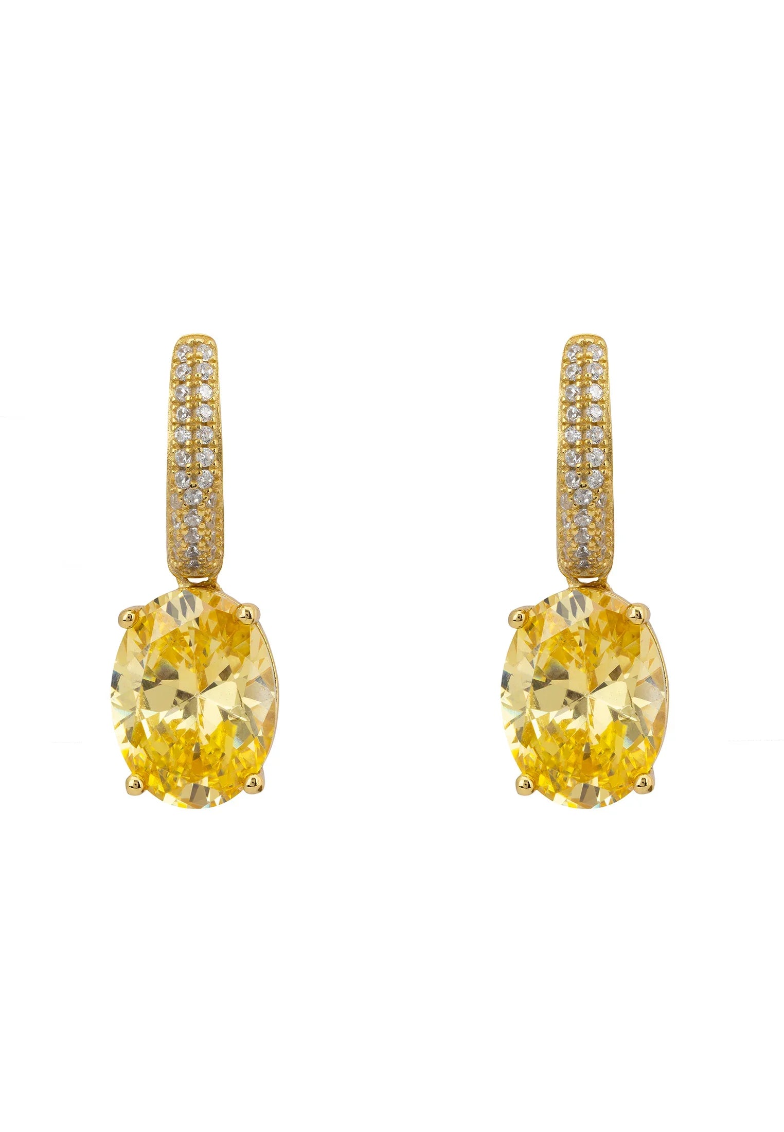 Oval yellow gemstone gold earrings.