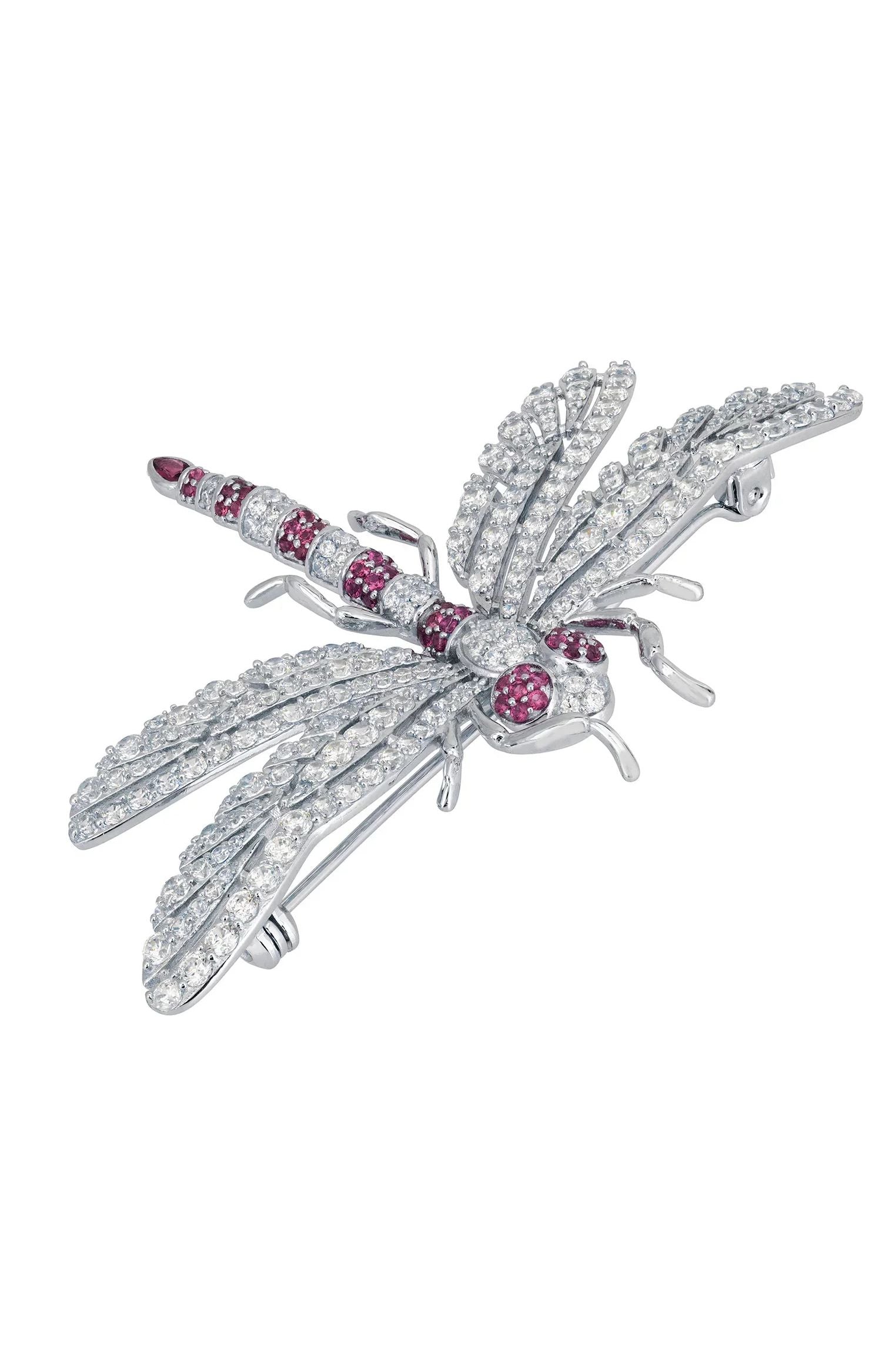 Ruby and silver dragonfly brooch.