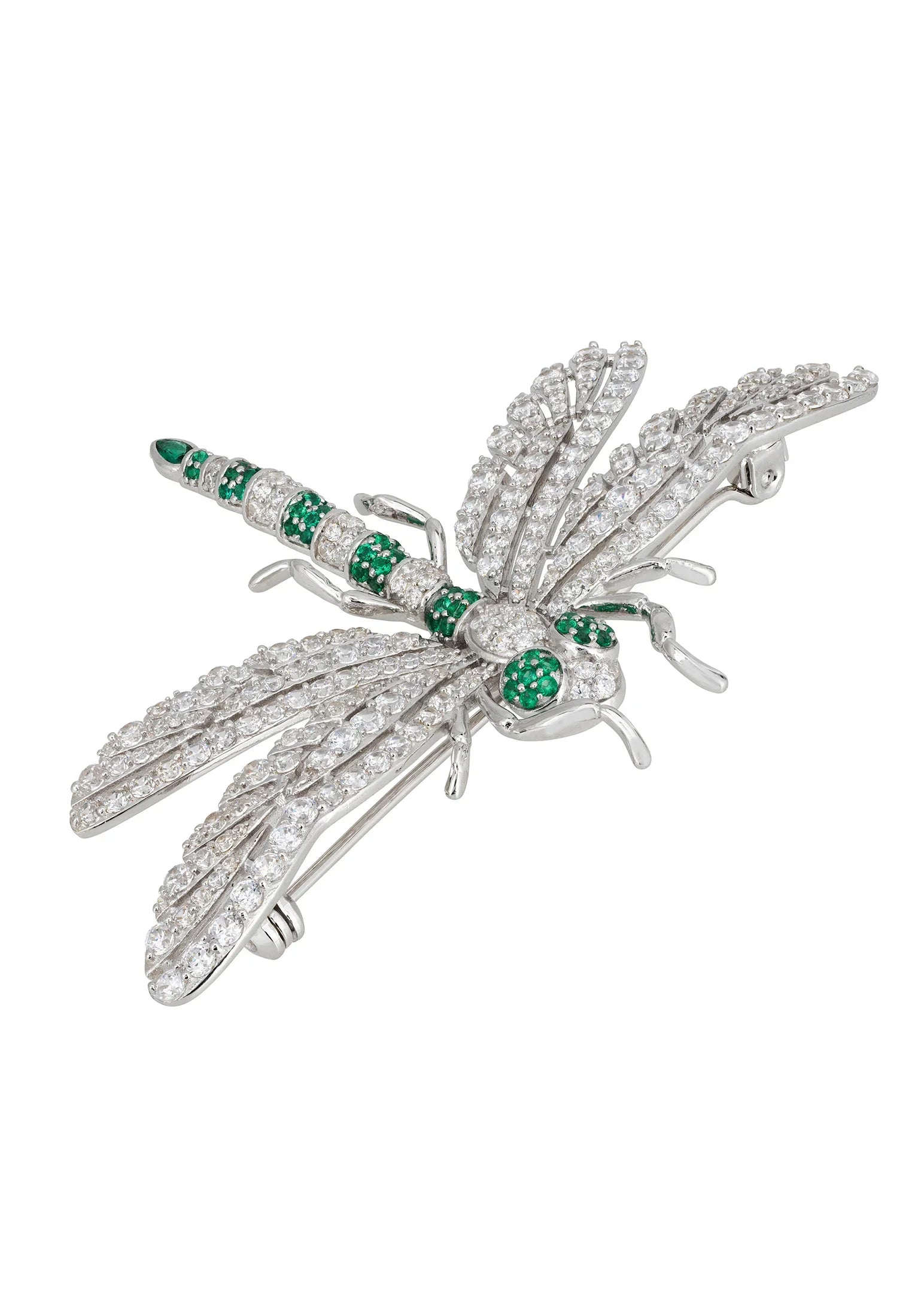 Emerald and silver dragonfly brooch.