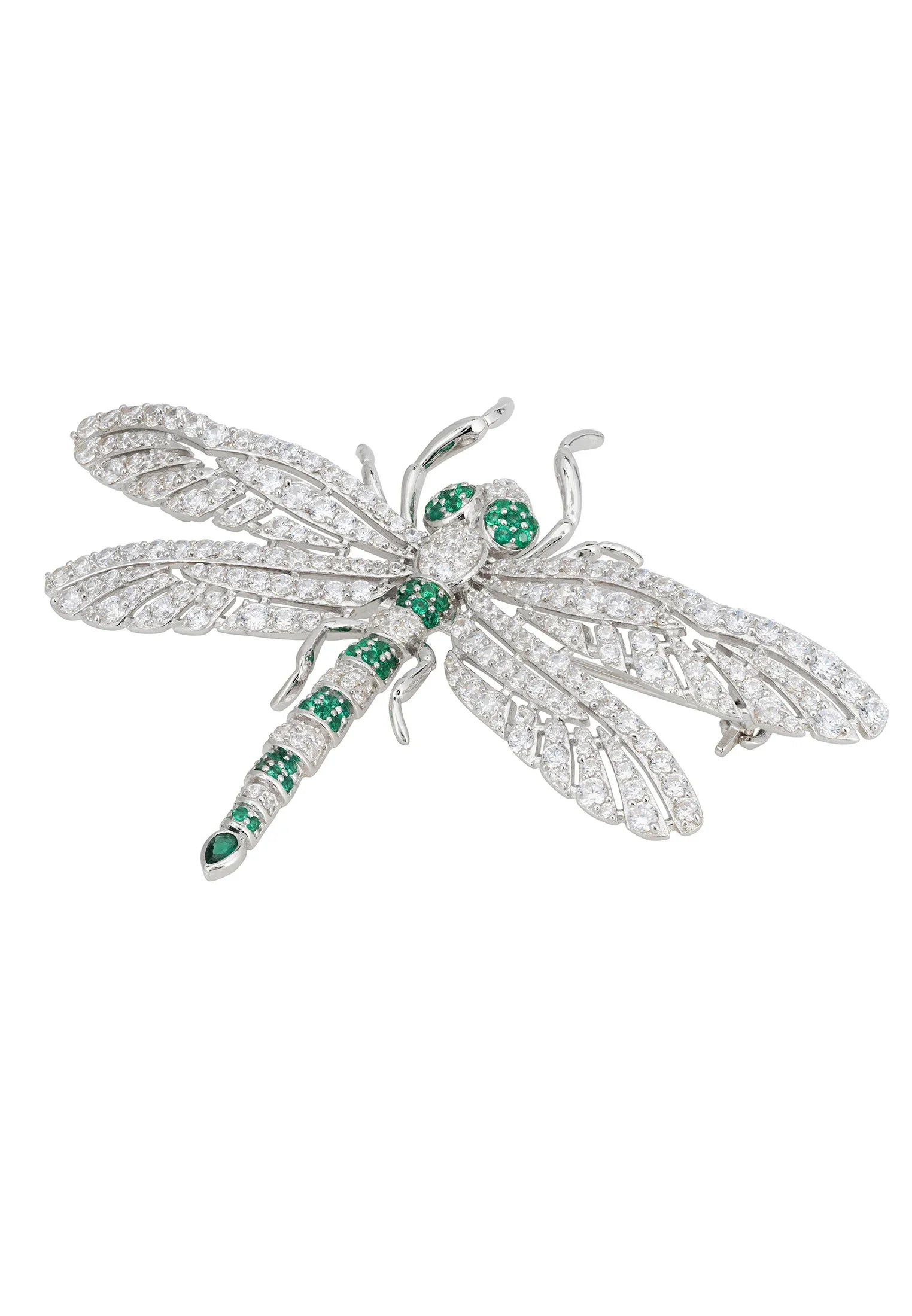 Emerald and silver dragonfly brooch.