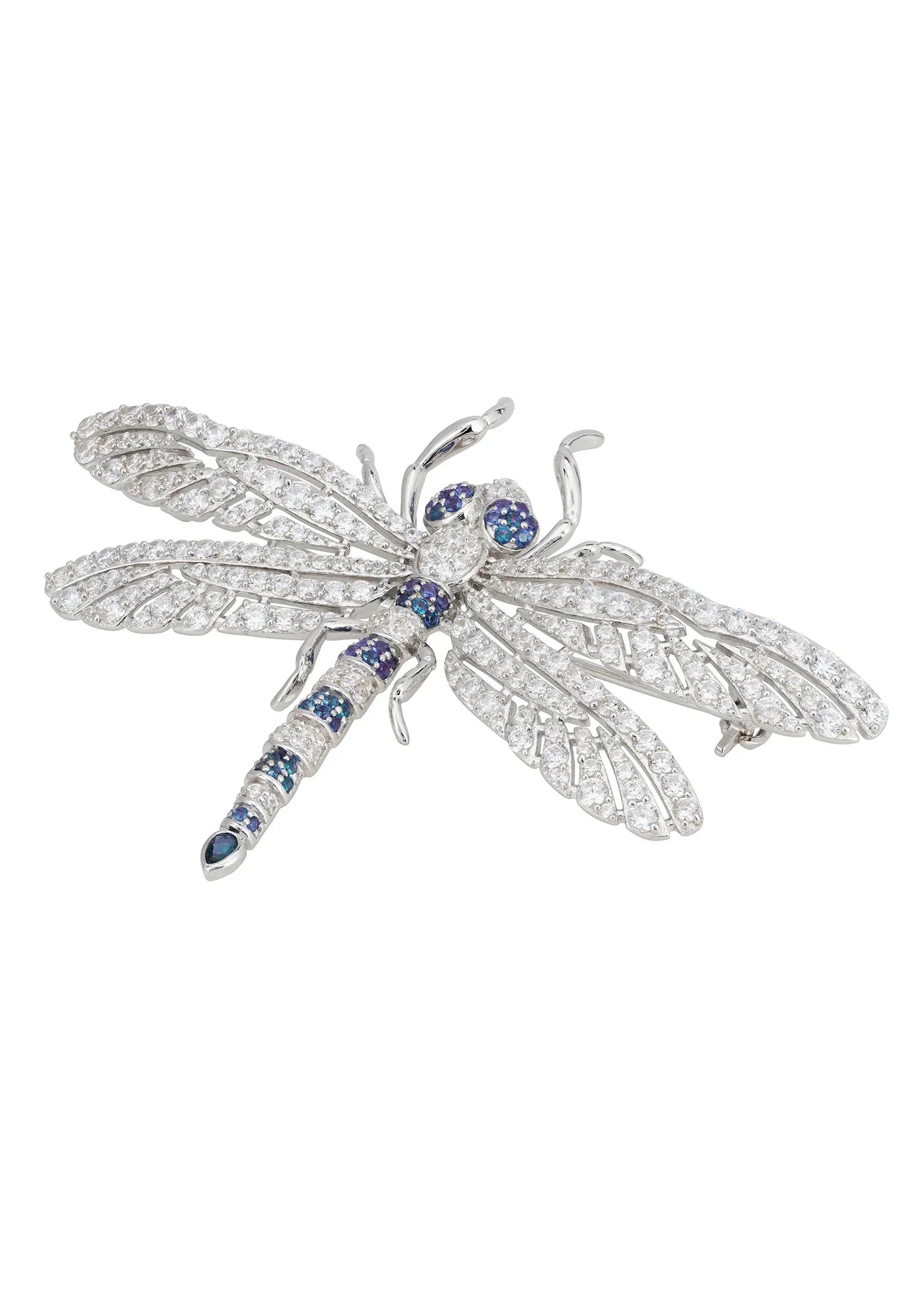 Sapphire and silver dragonfly brooch.