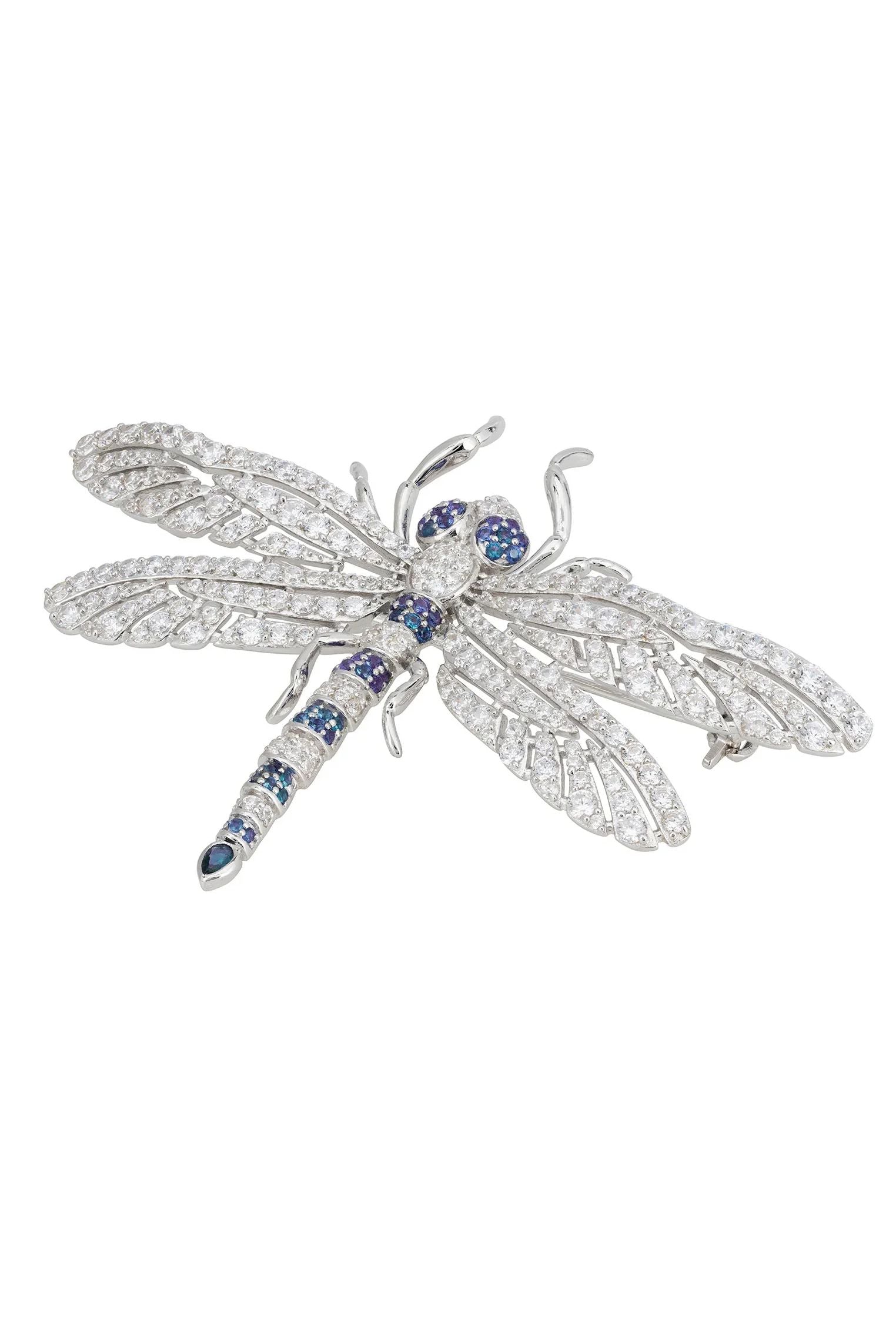 Sapphire and silver dragonfly brooch.