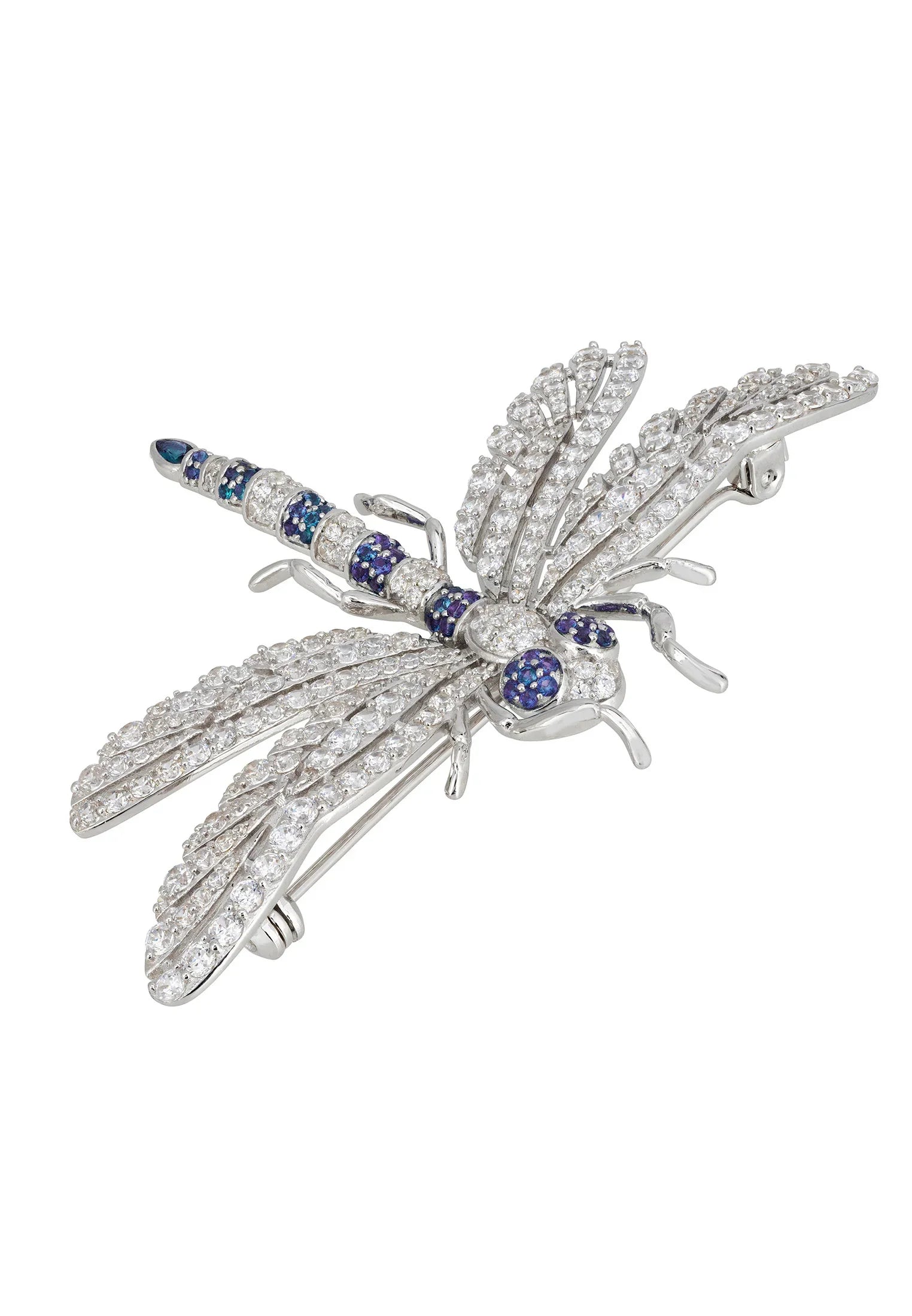 Sapphire and silver dragonfly brooch.