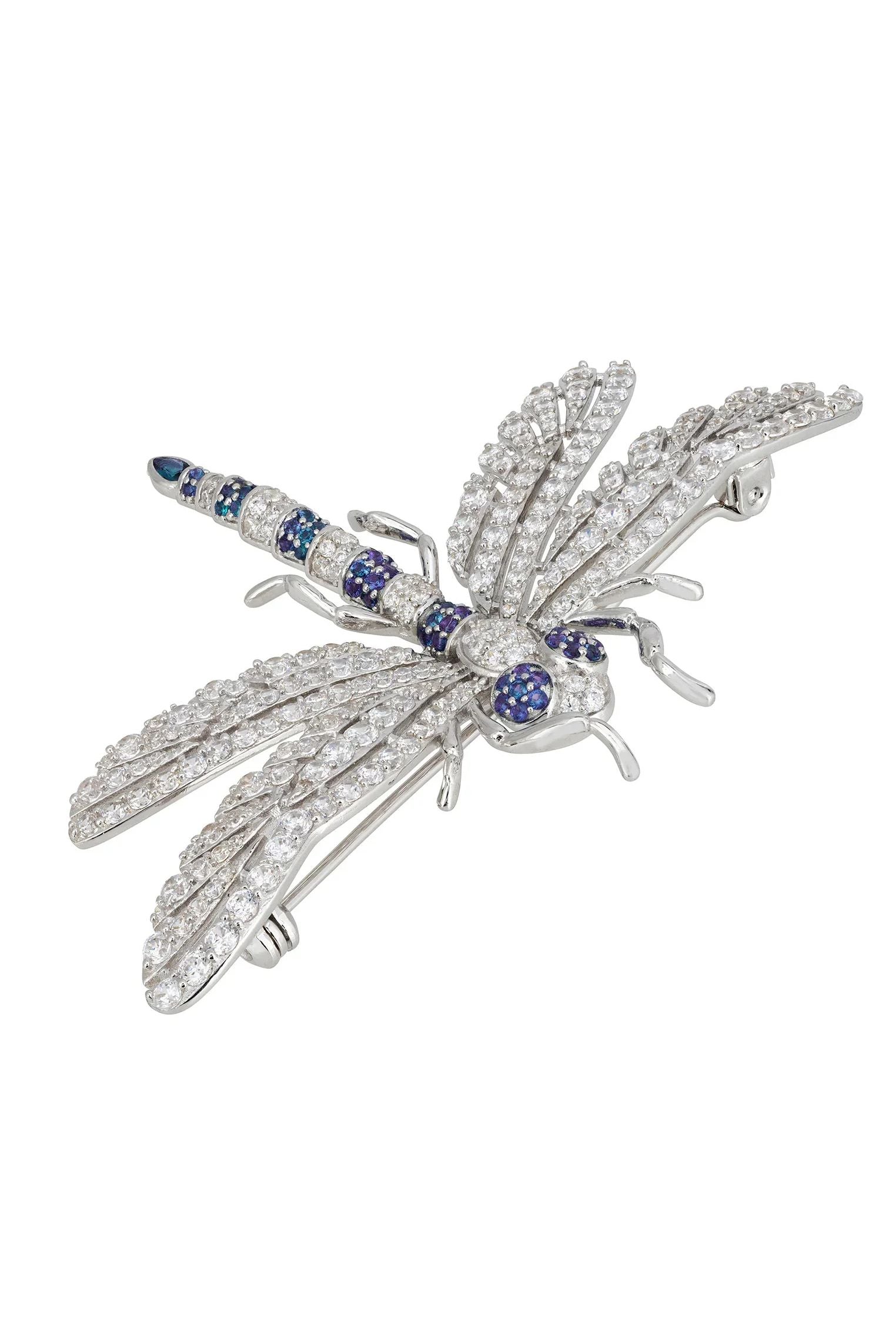 Sapphire and silver dragonfly brooch.